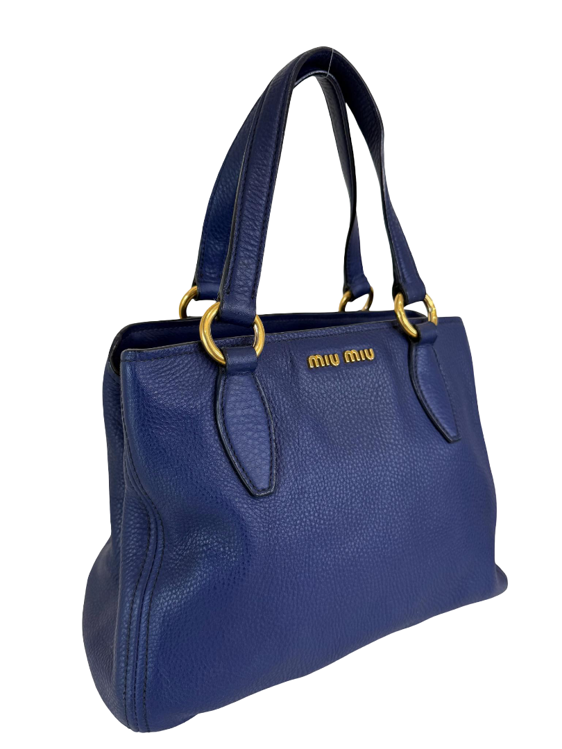 Miu Miu Vitello Daino Blue Leather Tote