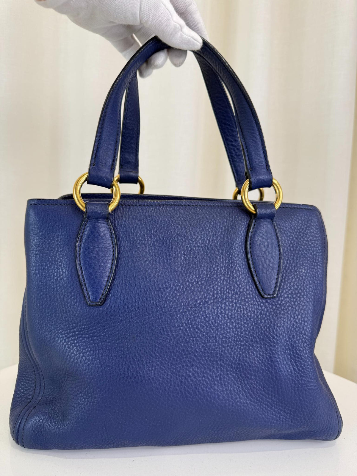 Miu Miu Vitello Daino Blue Leather Tote