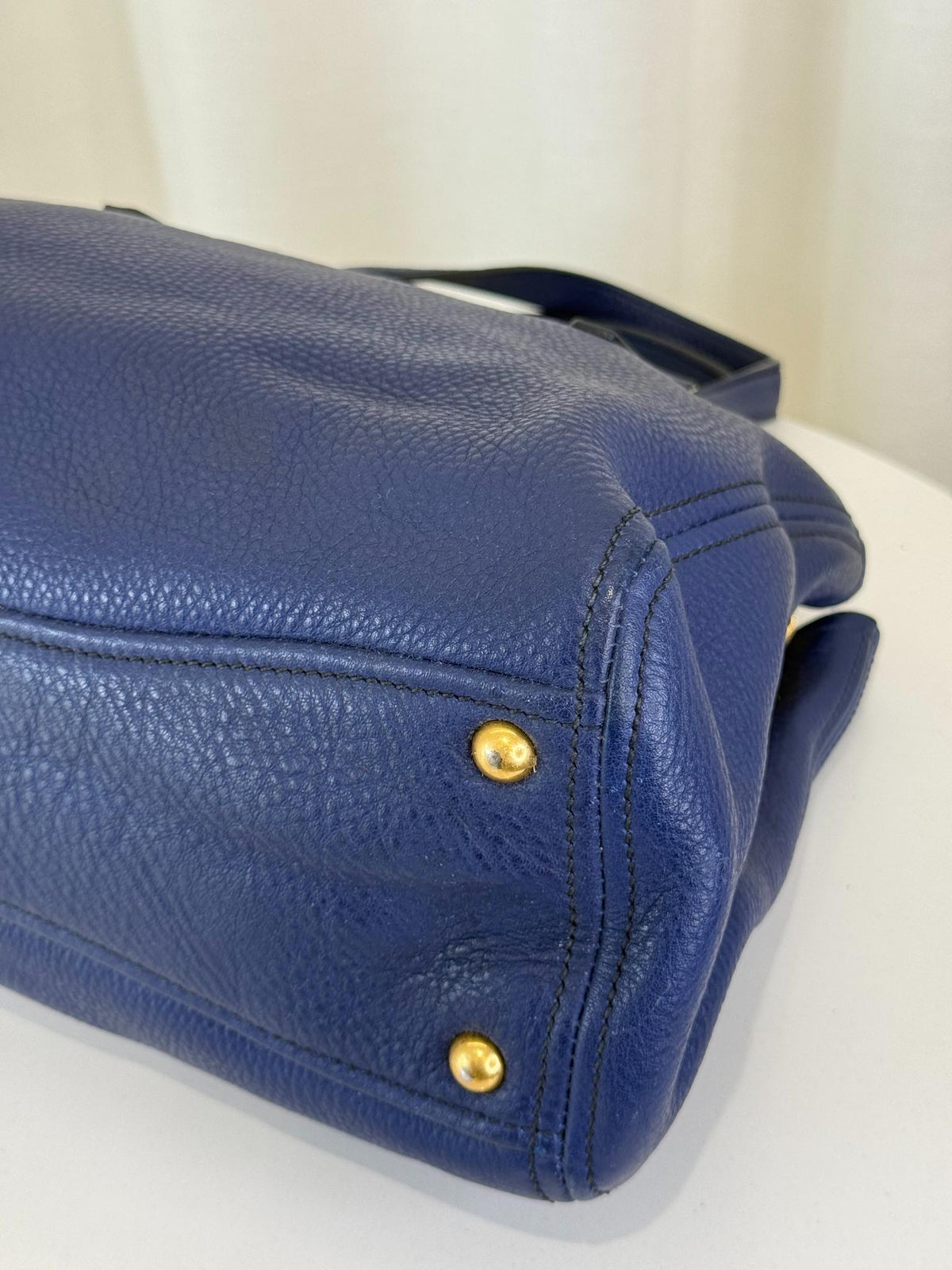 Miu Miu Vitello Daino Blue Leather Tote