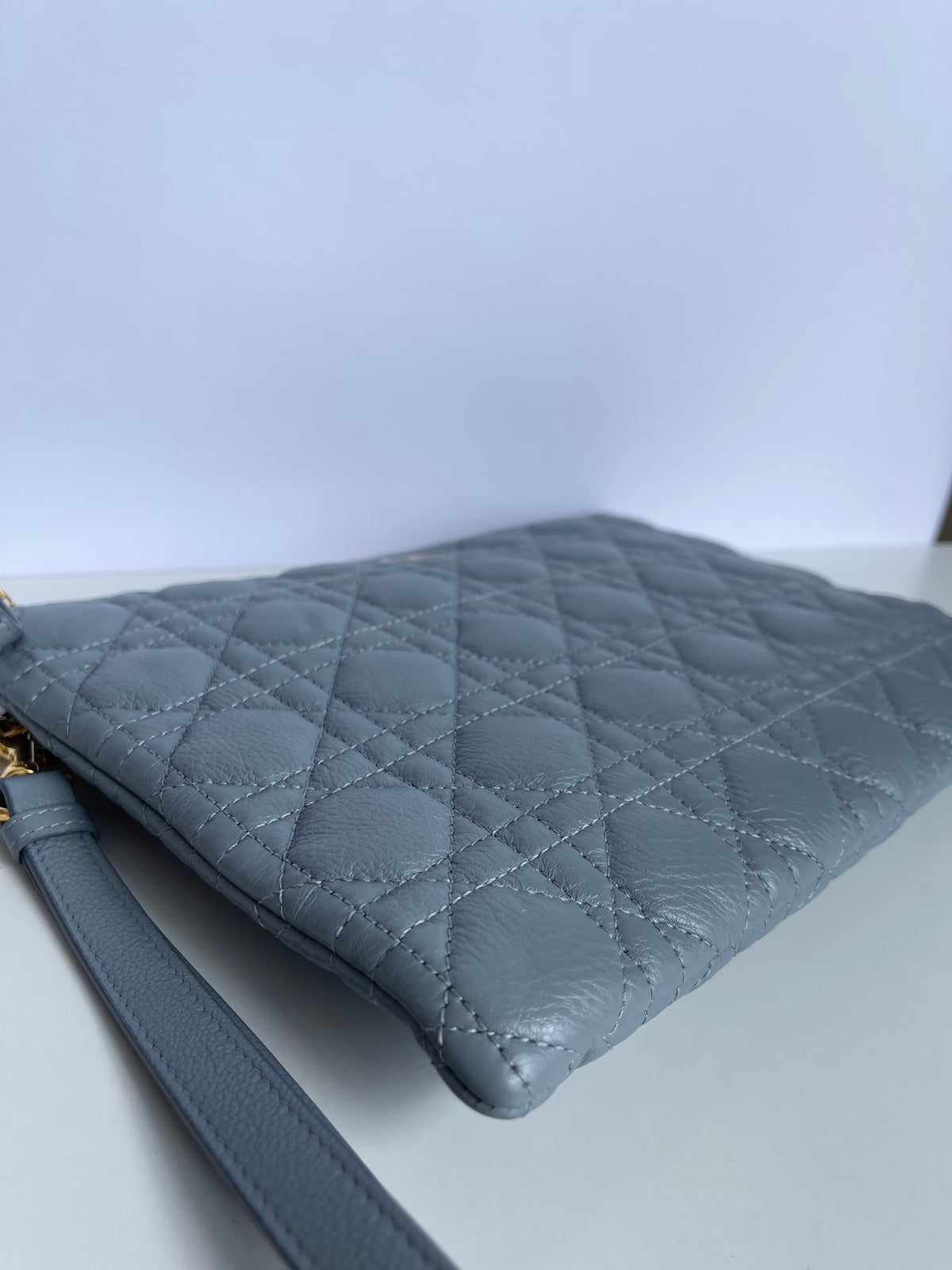 Dior Caro Daily Pouch in Cloud Blue calfskin