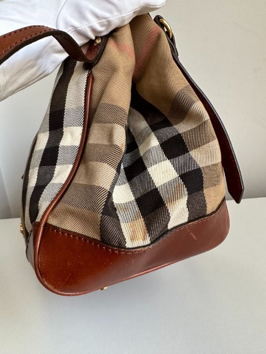 Burberry Brown Leather Bridle House Check Canvas Canterbury Tote Bag