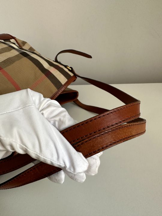 Burberry Brown Leather Bridle House Check Canvas Canterbury Tote Bag