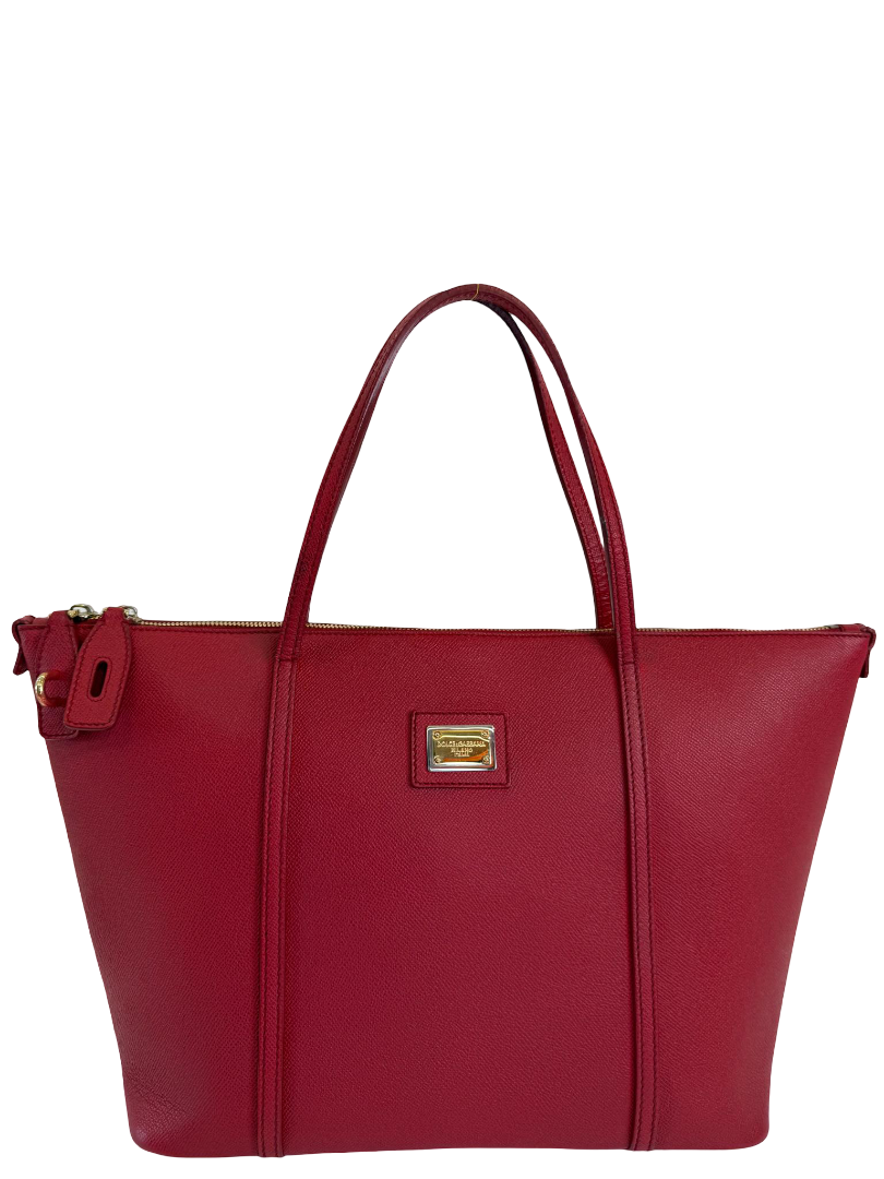 Dolce Gabbana Escape Red Dauphine Leather Tote Bag