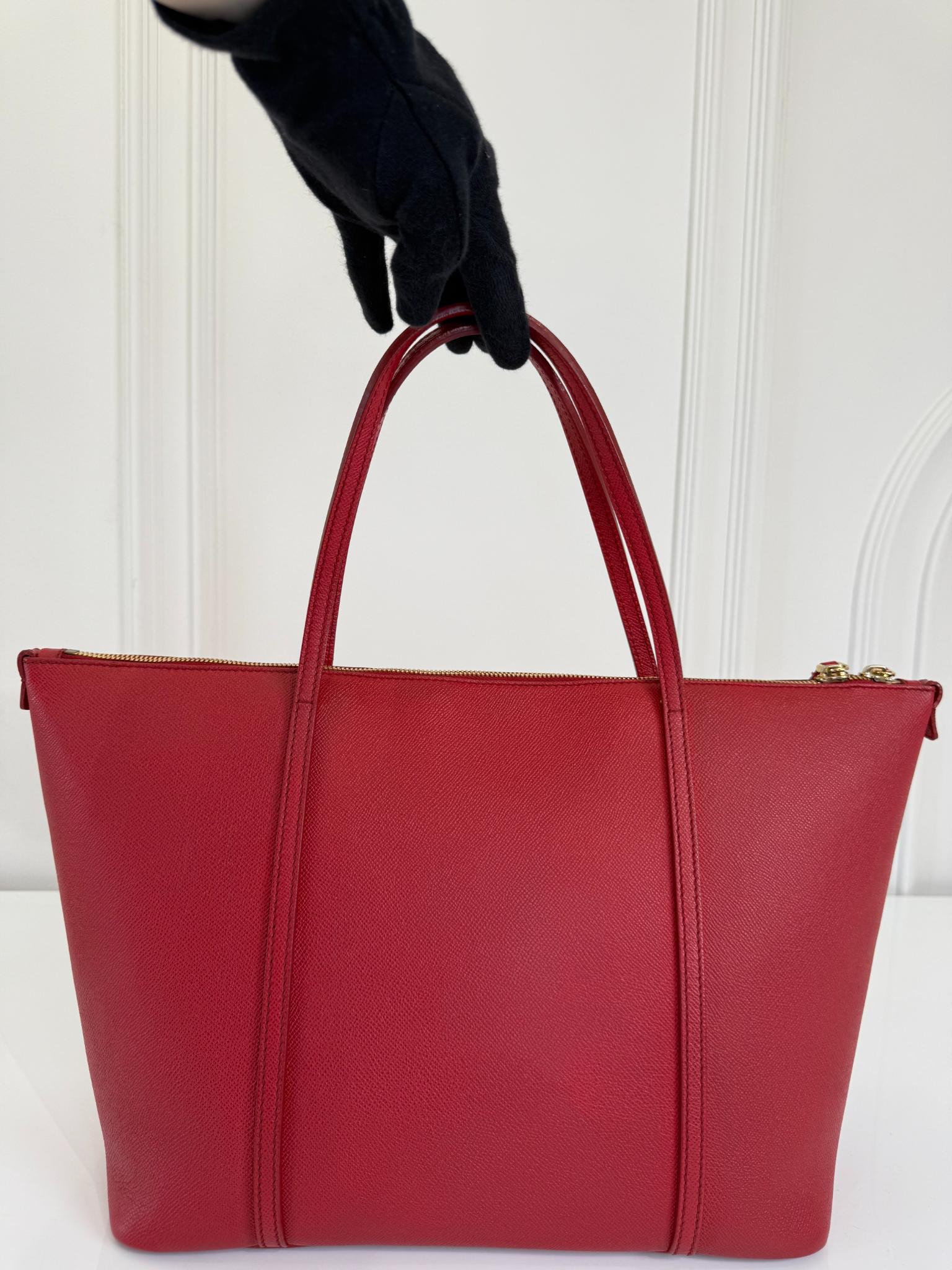 Dolce Gabbana Escape Red Dauphine Leather Tote Bag