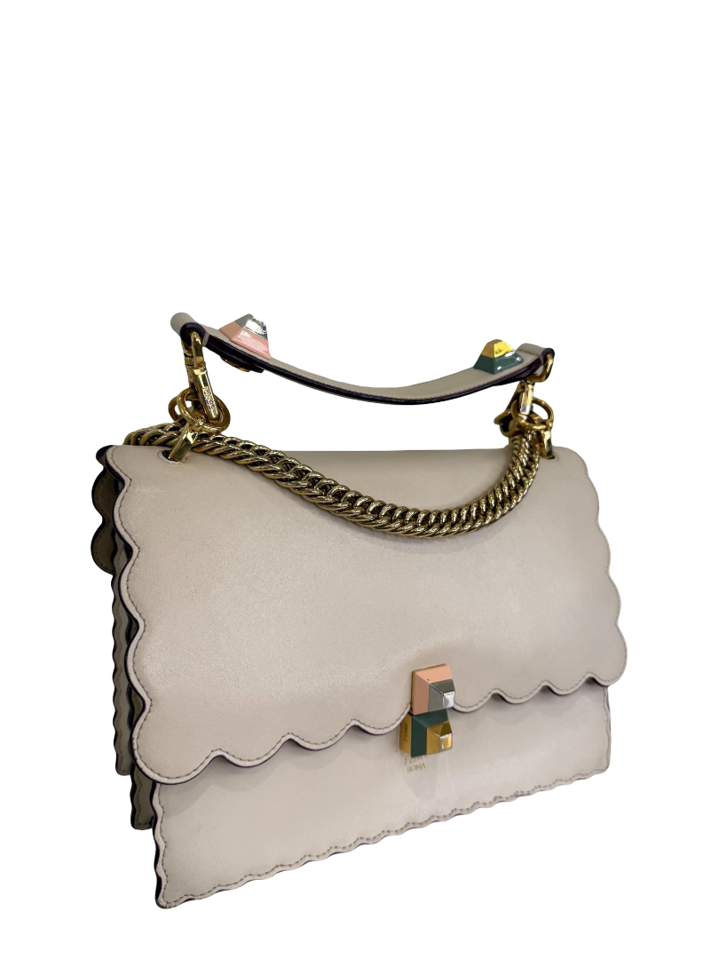Fendi Beige Leather Small Scalloped Kan I Shoulder Bag