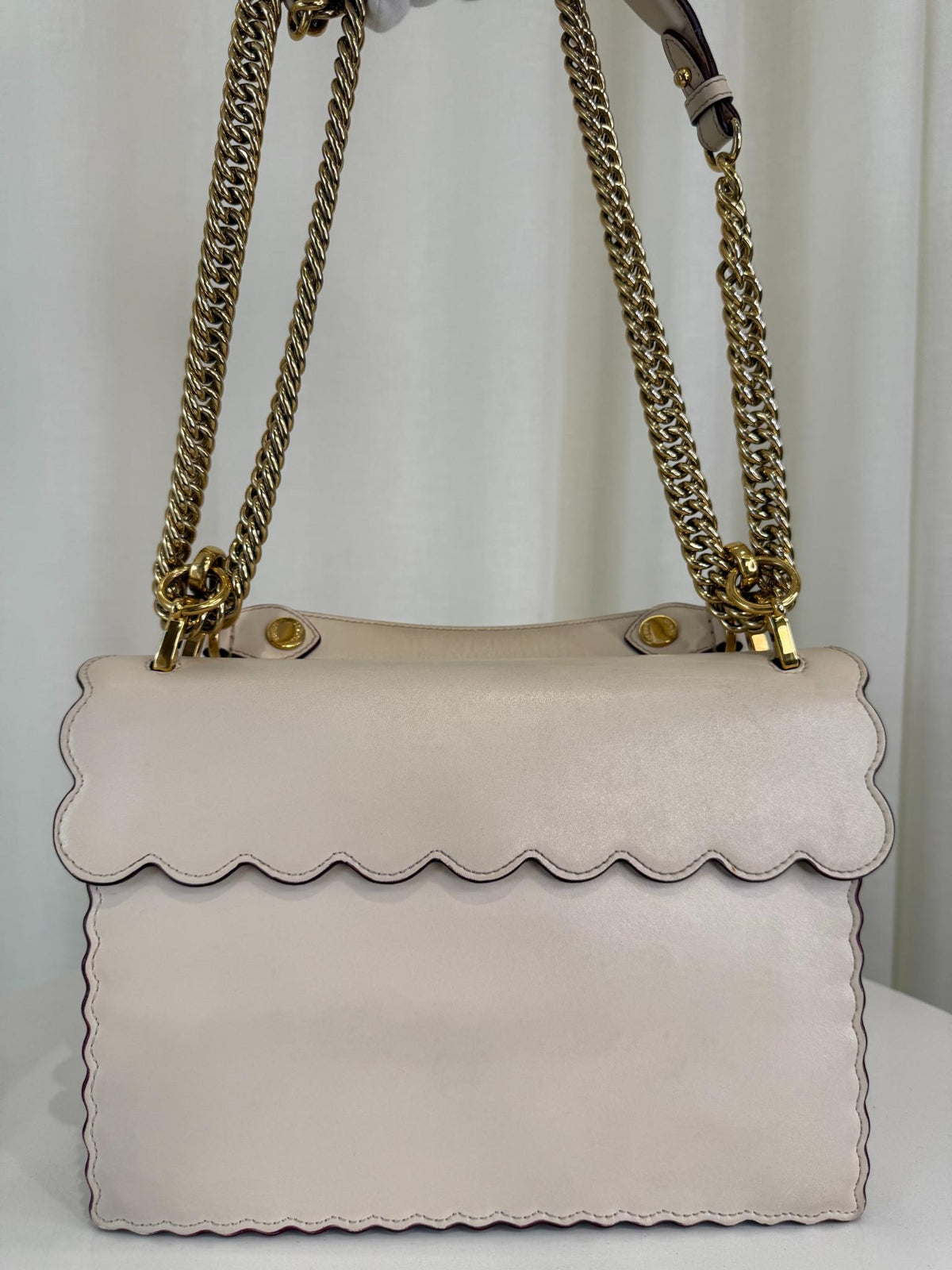 Fendi Beige Leather Small Scalloped Kan I Shoulder Bag
