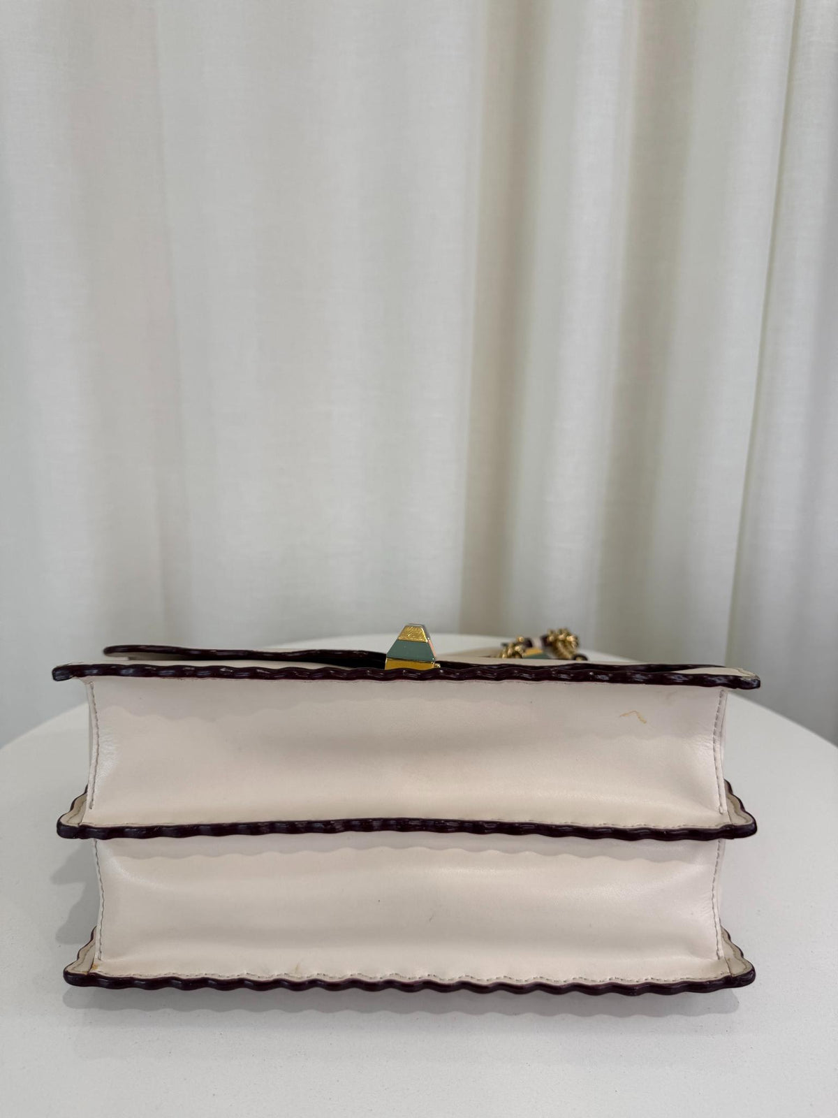 Fendi Beige Leather Small Scalloped Kan I Shoulder Bag