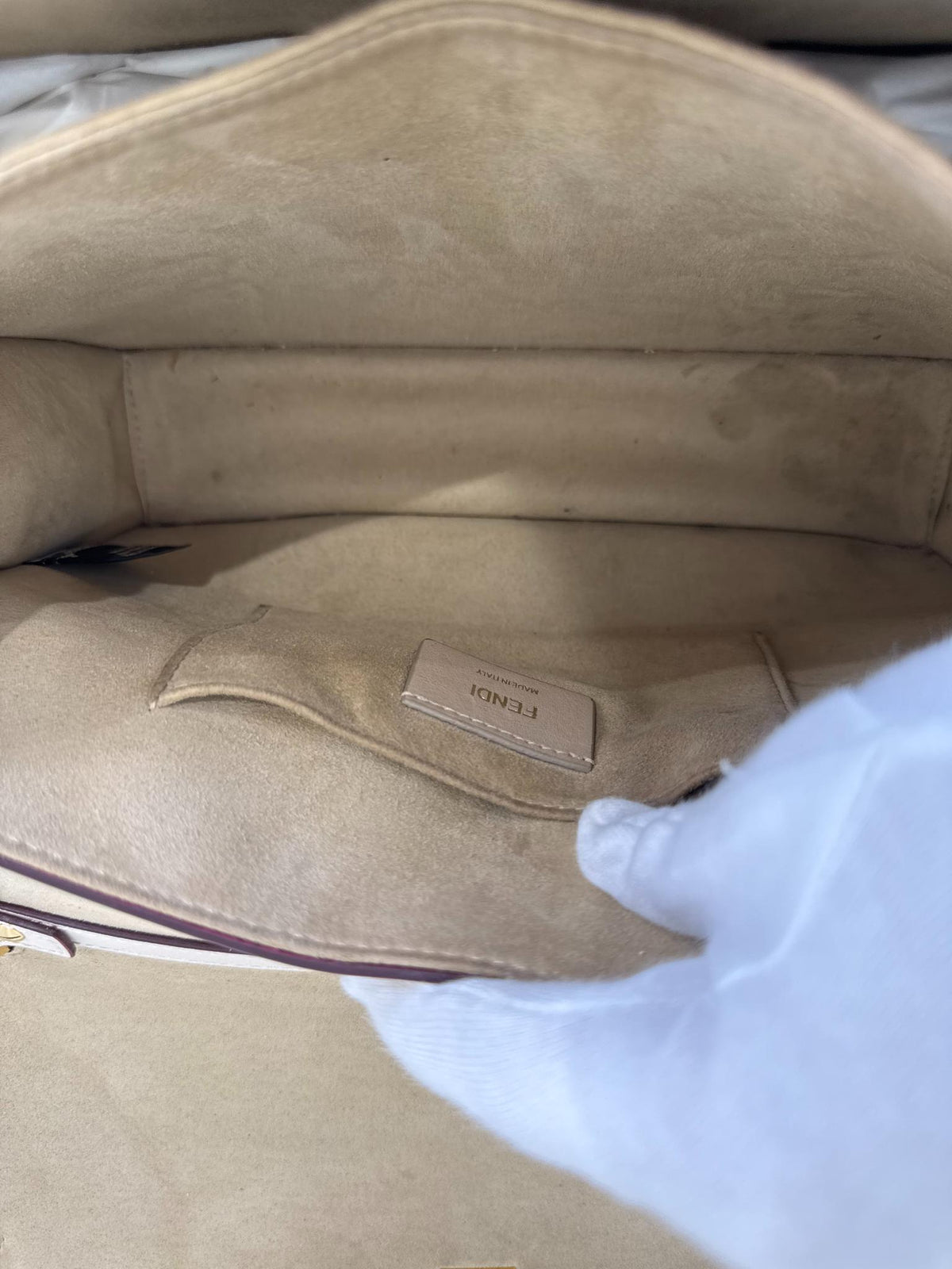 Fendi Beige Leather Small Scalloped Kan I Shoulder Bag