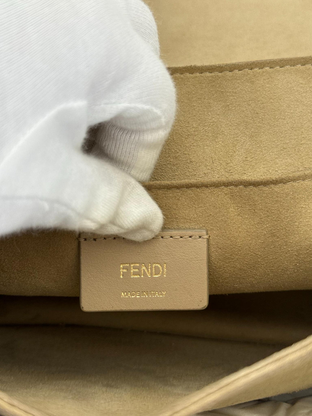 Fendi Beige Leather Small Scalloped Kan I Shoulder Bag
