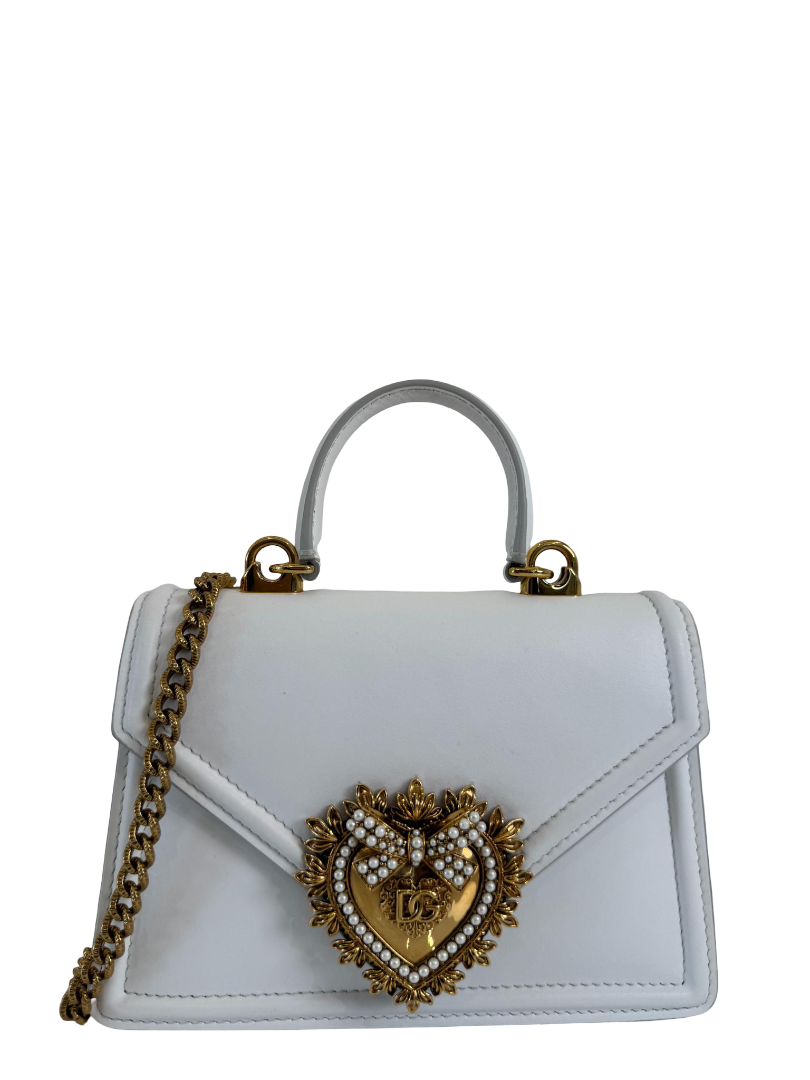 Dolce Gabbana Small Devotion White Smooth Calfskin Leather Bag