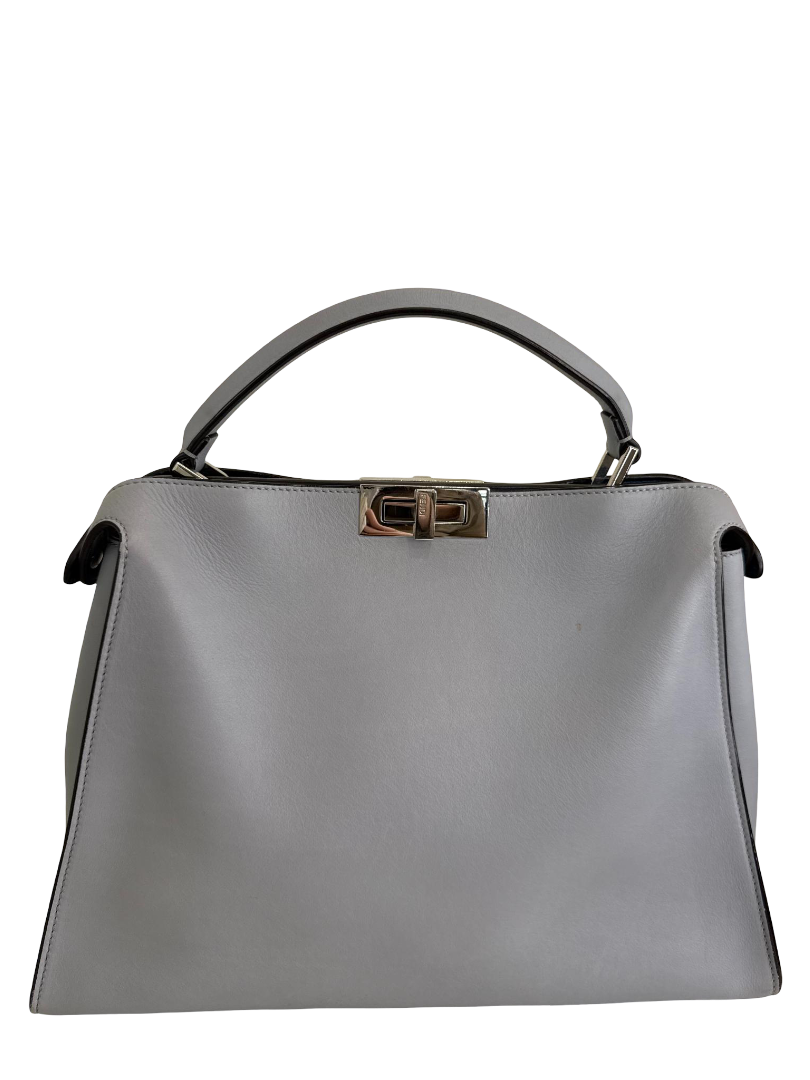 Fendi Peekaboo Essential Gray Vitello Leather Large Tote Bag