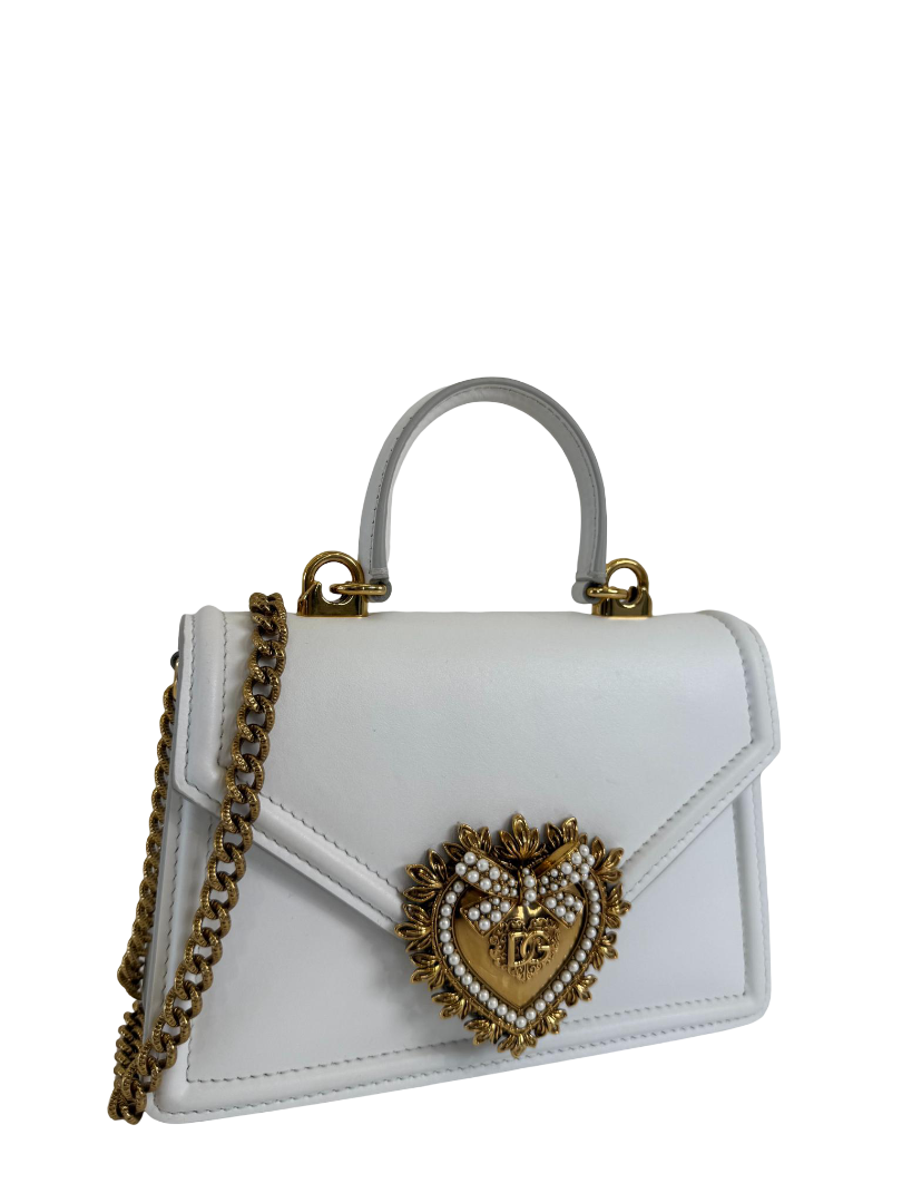 Dolce Gabbana Small Devotion White Smooth Calfskin Leather Bag