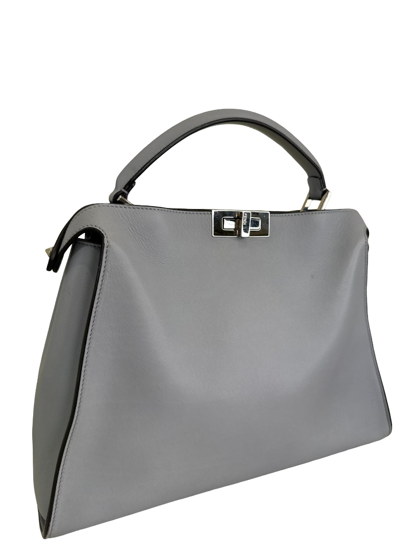 Fendi Peekaboo Essential Gray Vitello Leather Large Tote Bag