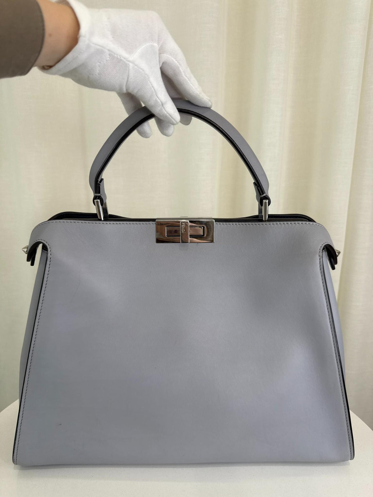 Fendi Peekaboo Essential Gray Vitello Leather Large Tote Bag