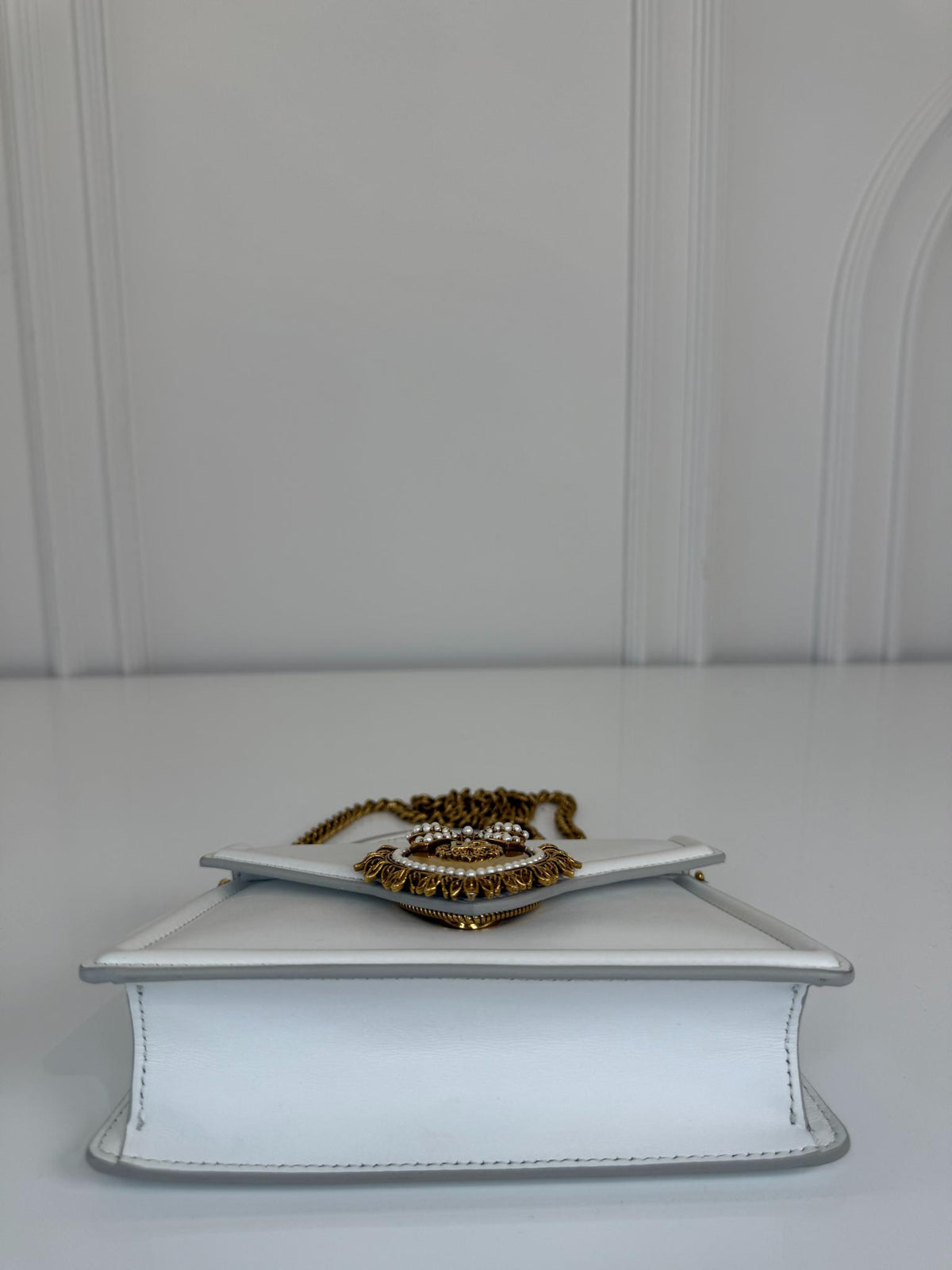Dolce Gabbana Small Devotion White Smooth Calfskin Leather Bag