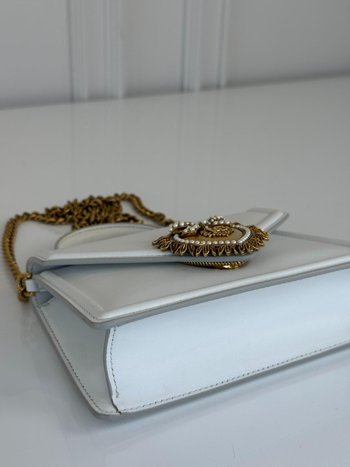 Dolce Gabbana Small Devotion White Smooth Calfskin Leather Bag