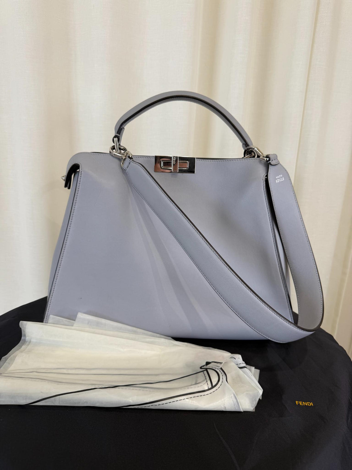 Fendi Peekaboo Essential Gray Vitello Leather Large Tote Bag