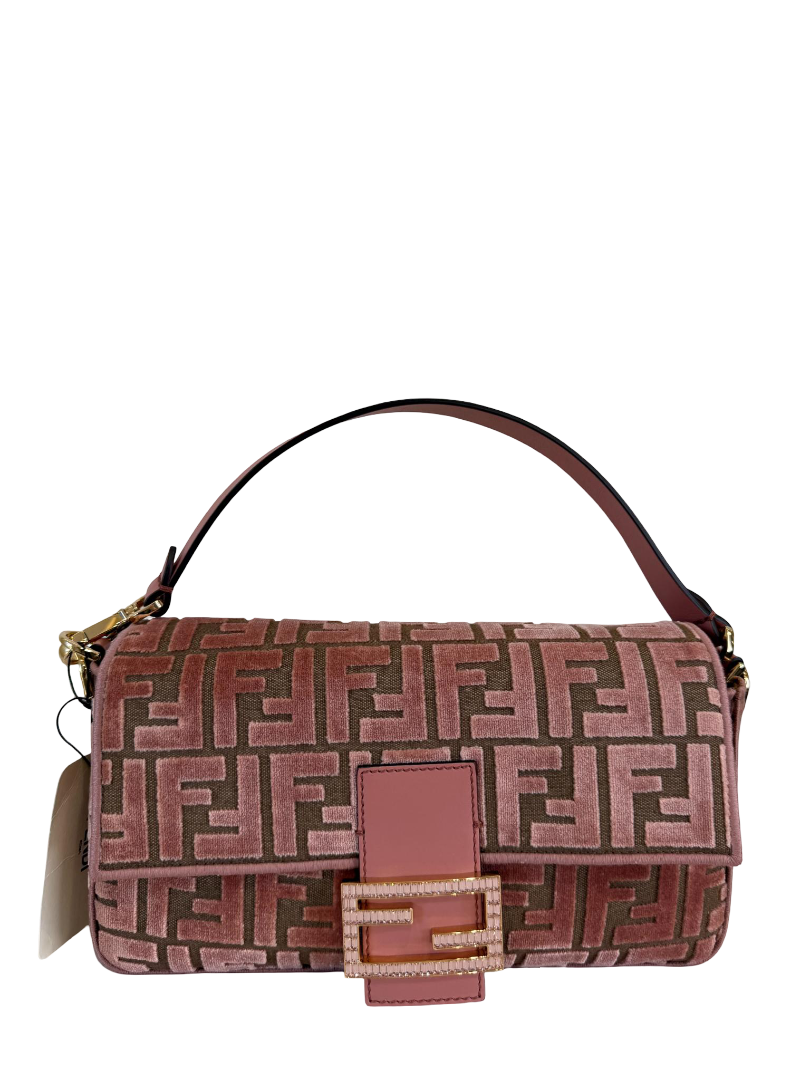 Fendi Velvet Jacquard Crystal FF Baguette Macaron