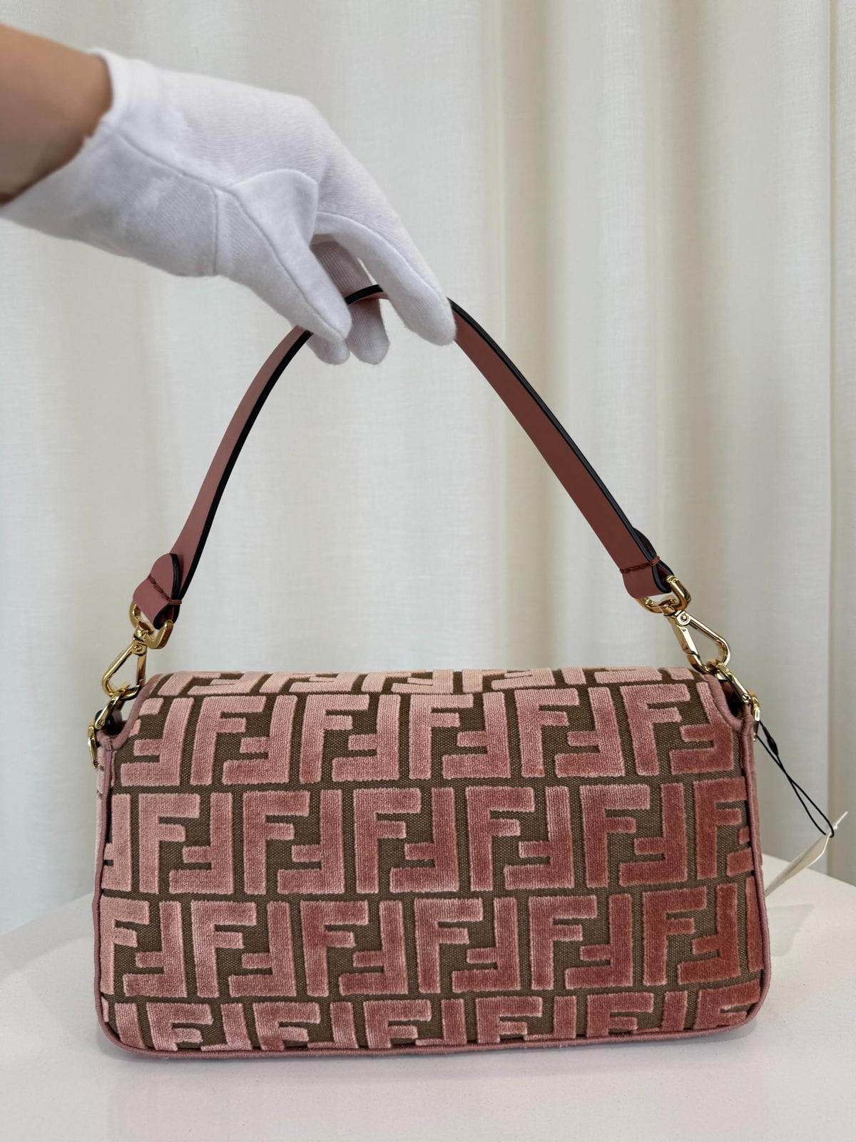 Fendi Velvet Jacquard Crystal FF Baguette Macaron