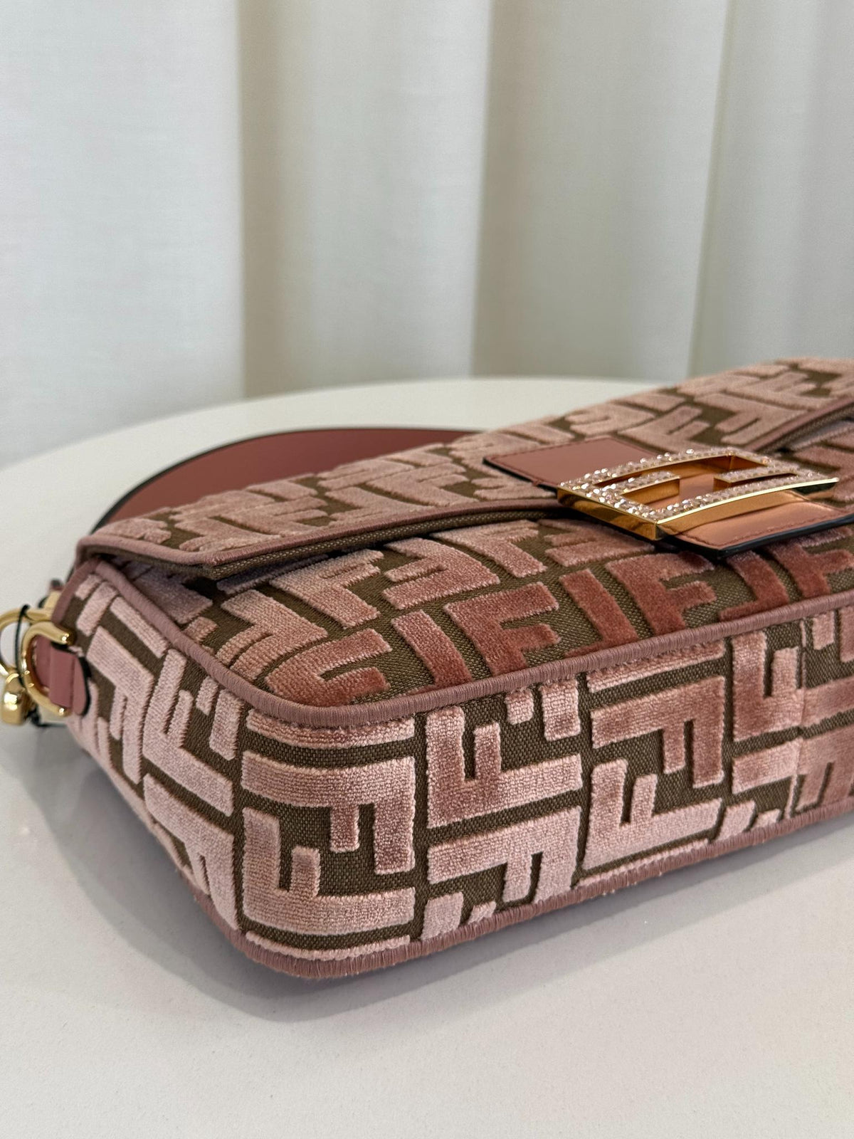 Fendi Velvet Jacquard Crystal FF Baguette Macaron