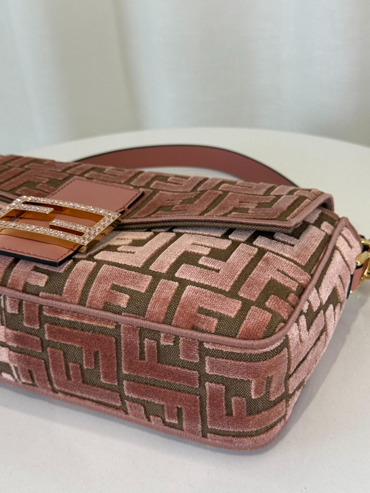 Fendi Velvet Jacquard Crystal FF Baguette Macaron