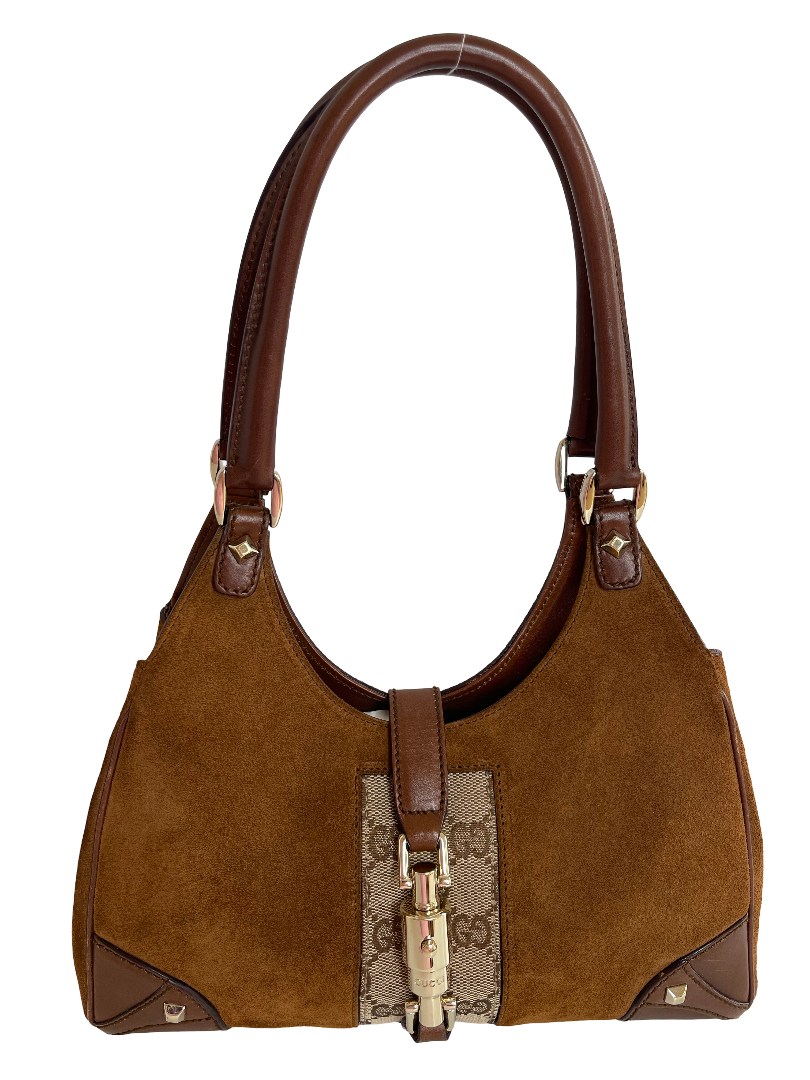 Gucci Jackie Brown Suede Leather/GG Canvas Small Hobo Bag