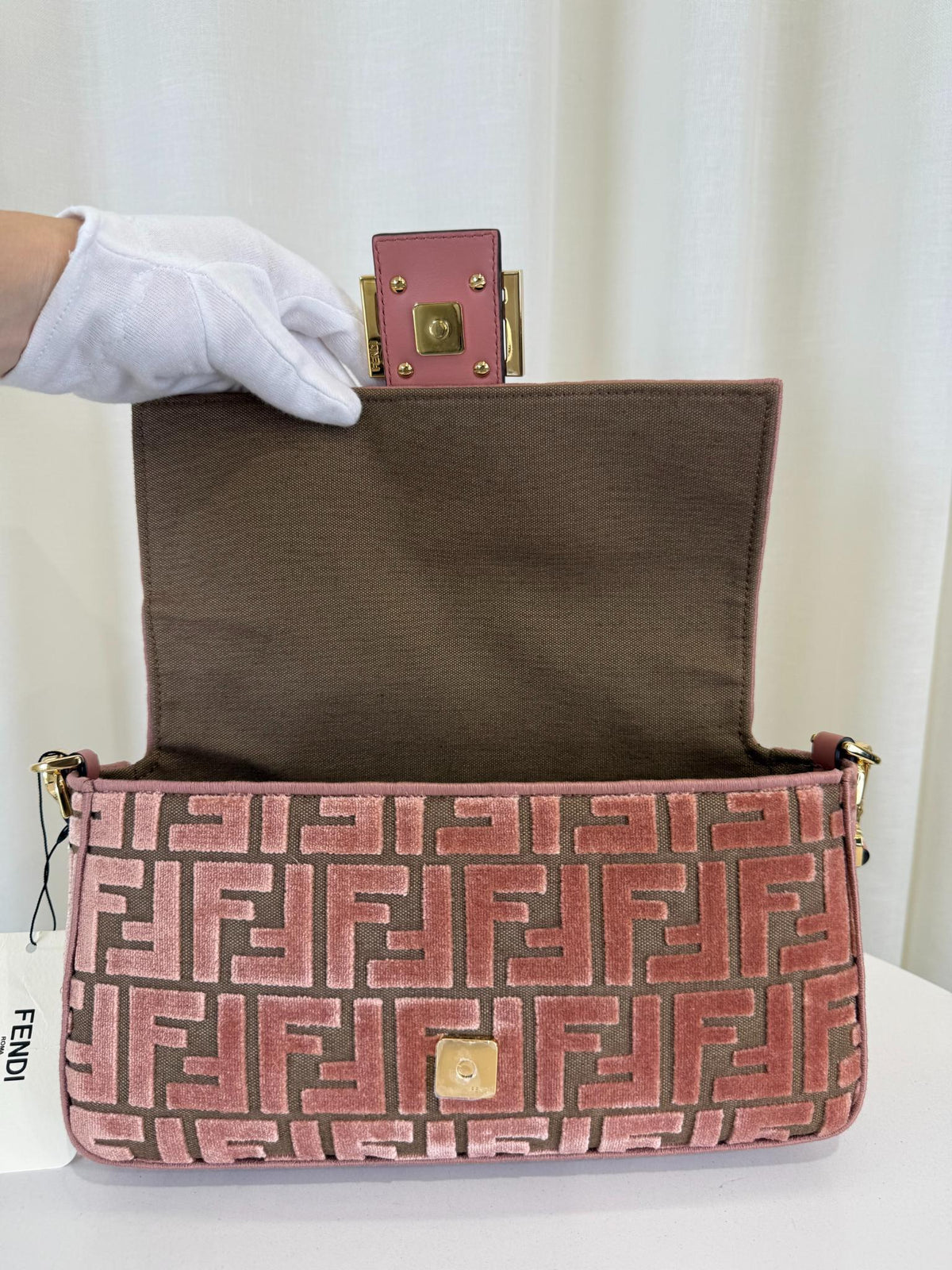 Fendi Velvet Jacquard Crystal FF Baguette Macaron