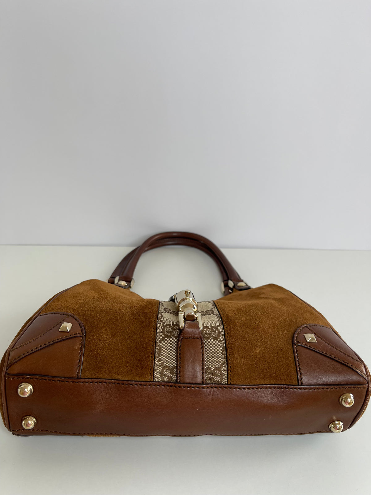 Gucci Jackie Brown Suede Leather/GG Canvas Small Hobo Bag