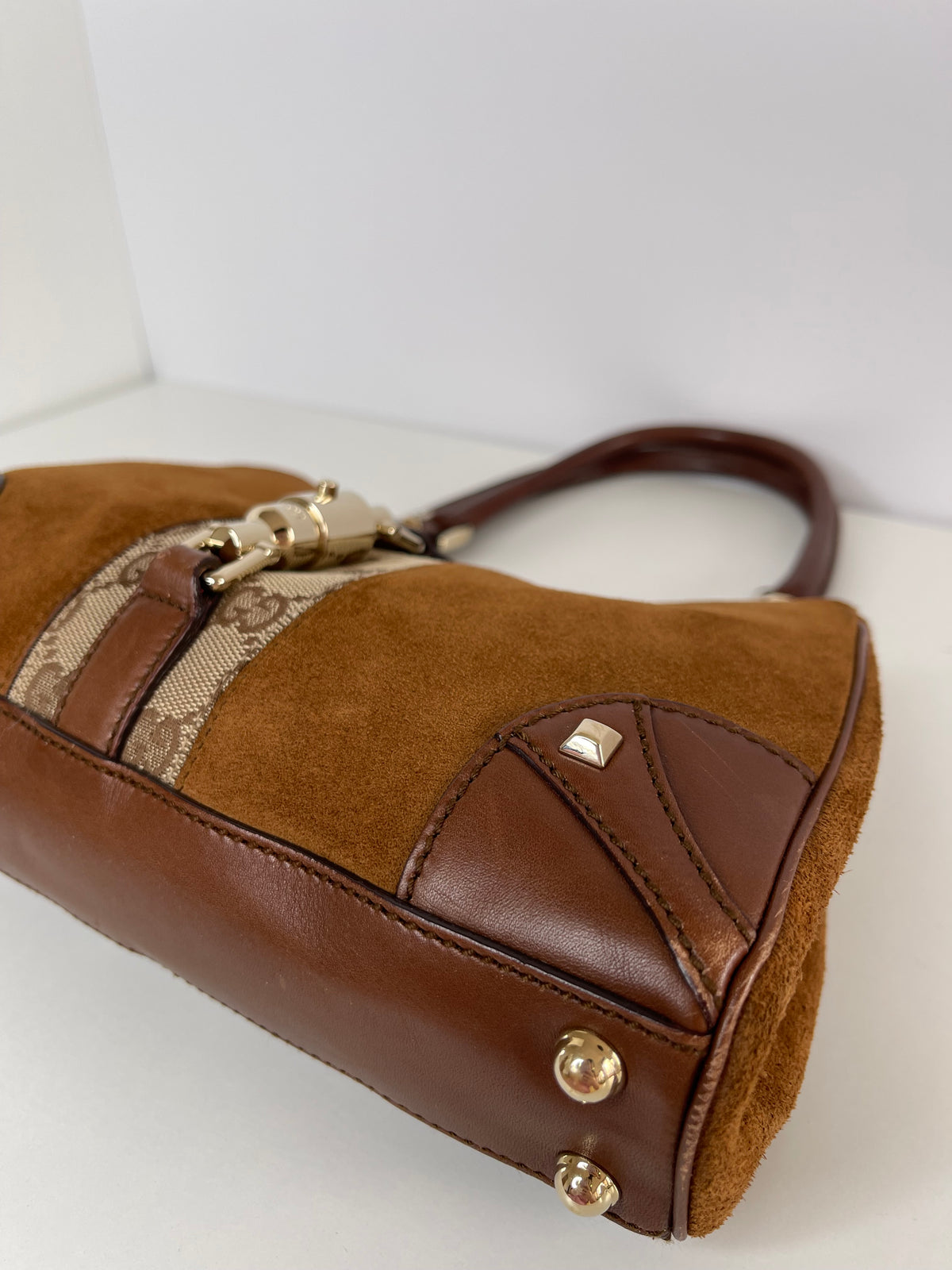 Gucci Jackie Brown Suede Leather/GG Canvas Small Hobo Bag