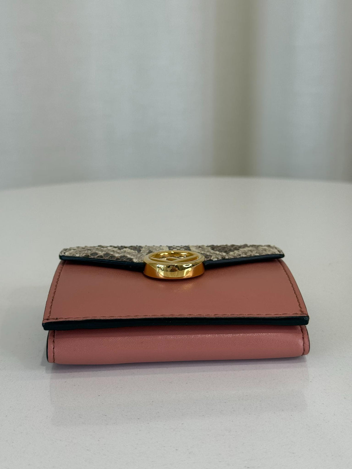Fendi F Is Fendi Pink Leather Python Flap Wallet