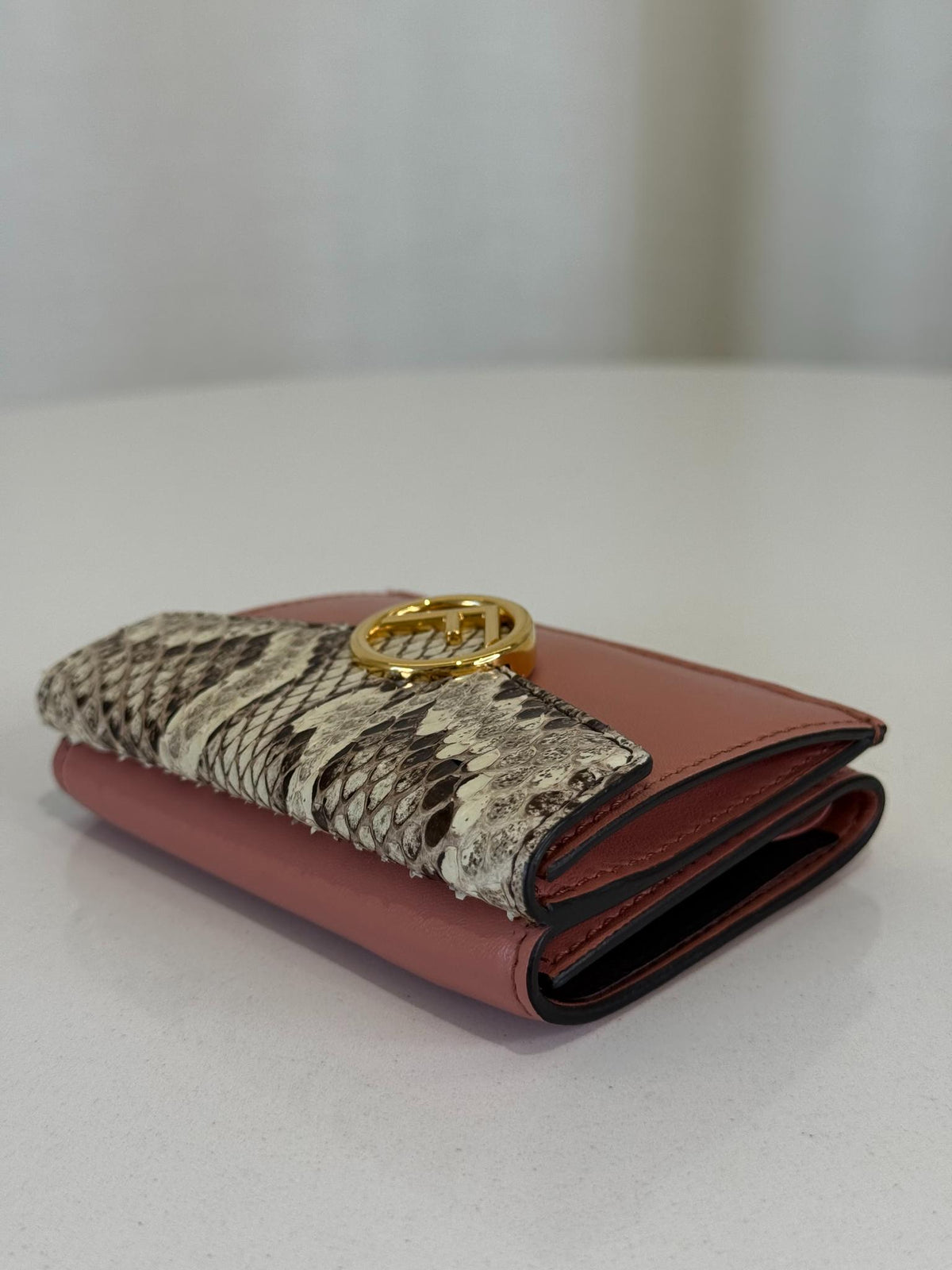 Fendi F Is Fendi Pink Leather Python Flap Wallet