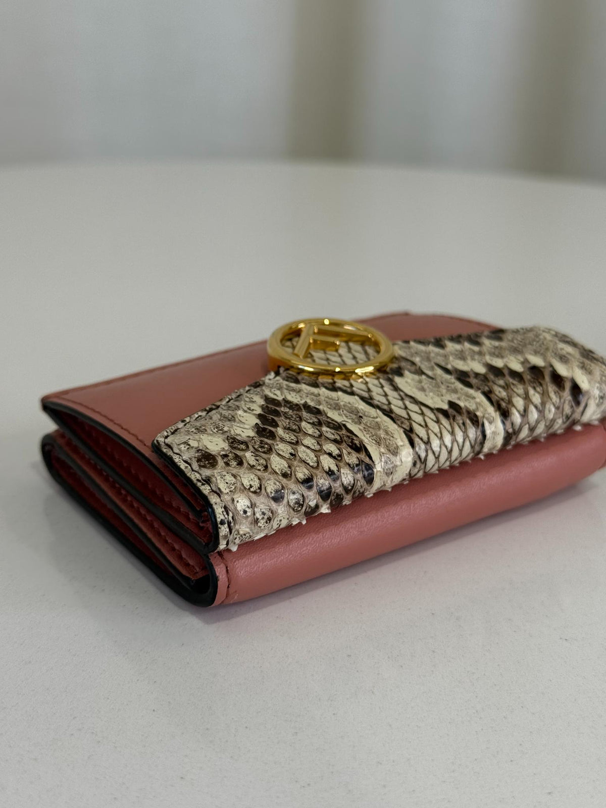 Fendi F Is Fendi Pink Leather Python Flap Wallet