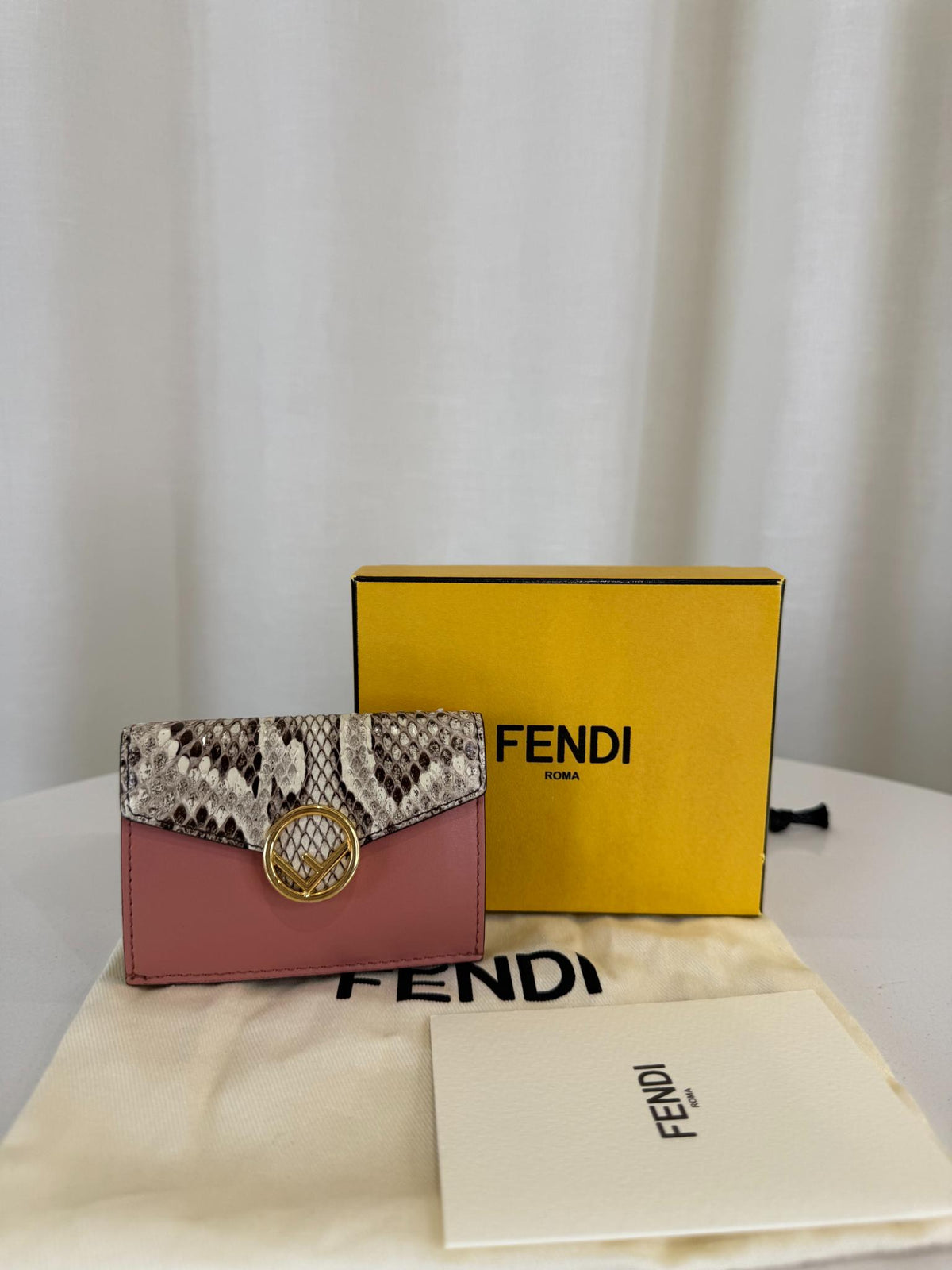 Fendi F Is Fendi Pink Leather Python Flap Wallet