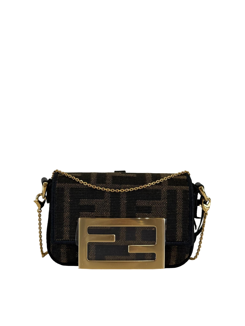 Fendi Nano Baguette FF Jacquard Chain Bag
