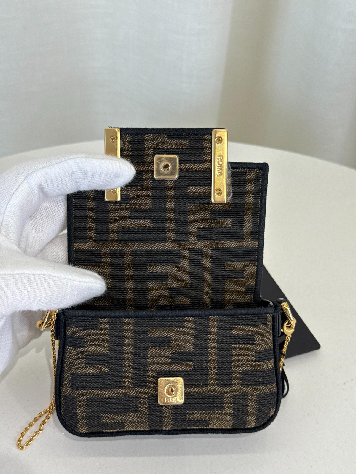 Fendi Nano Baguette FF Jacquard Chain Bag