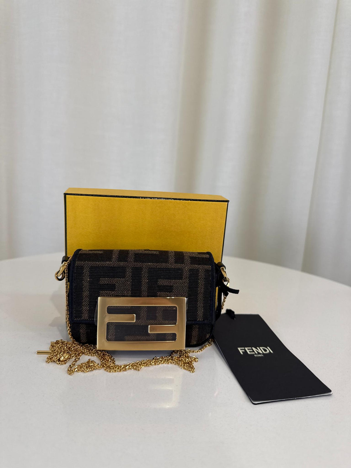 Fendi Nano Baguette FF Jacquard Chain Bag
