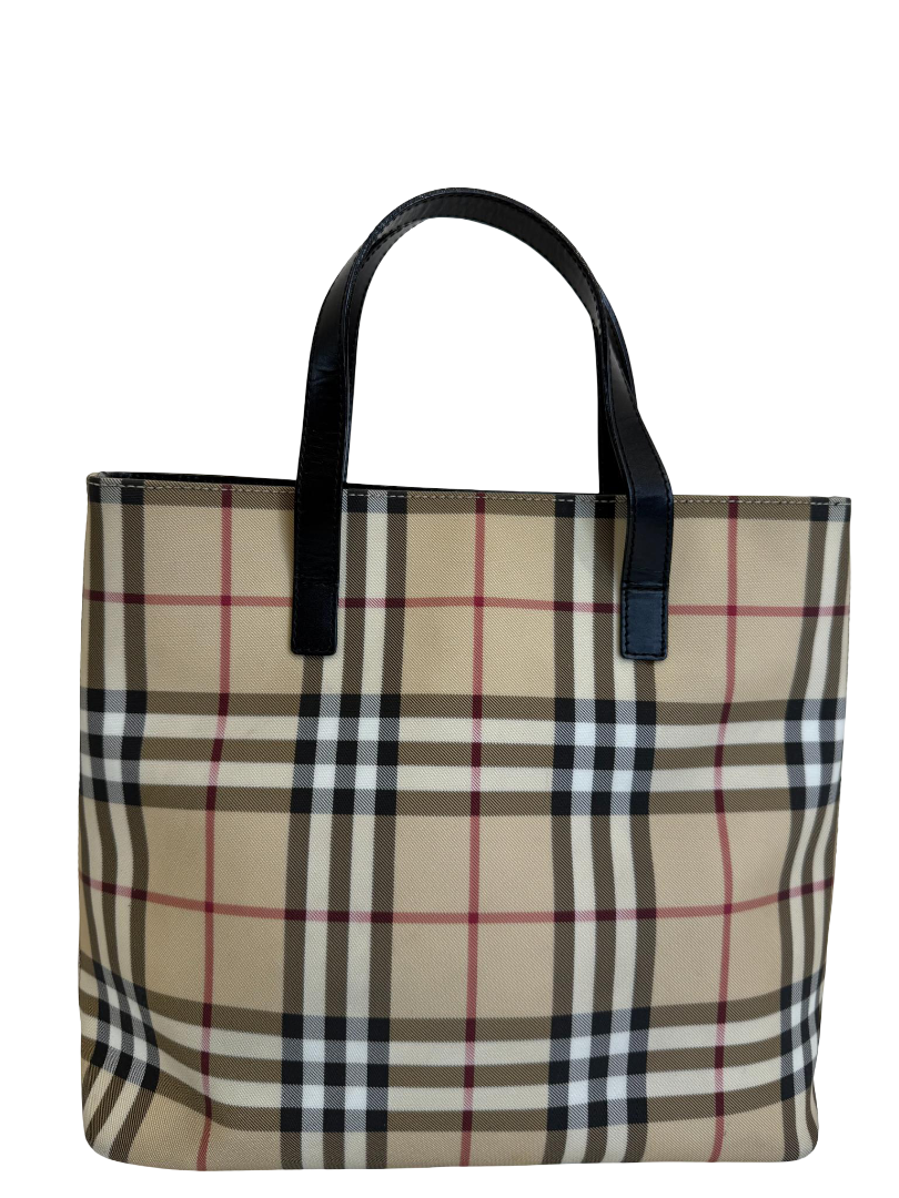 Burberry Beige House Check Canvas Leather Tote