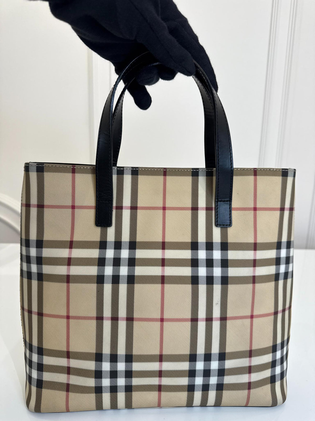 Burberry Beige House Check Canvas Leather Tote