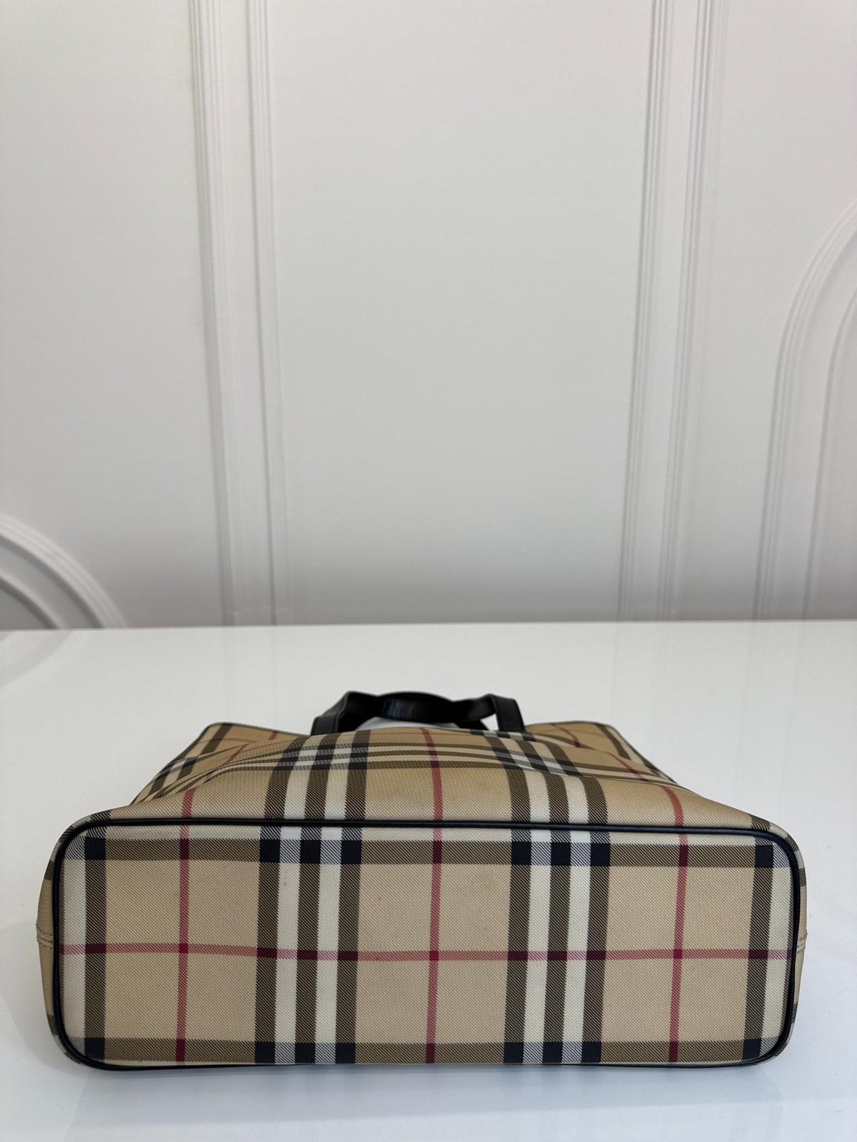Burberry Beige House Check Canvas Leather Tote
