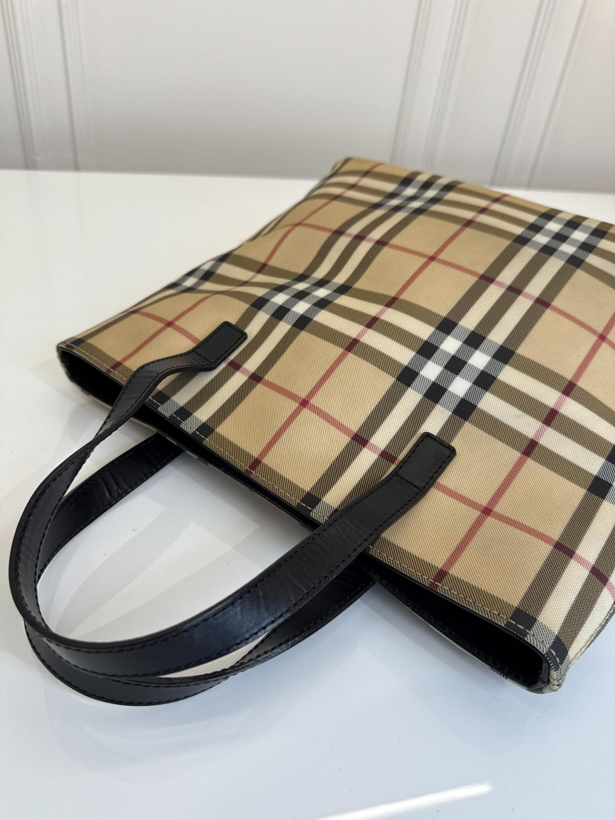 Burberry Beige House Check Canvas Leather Tote