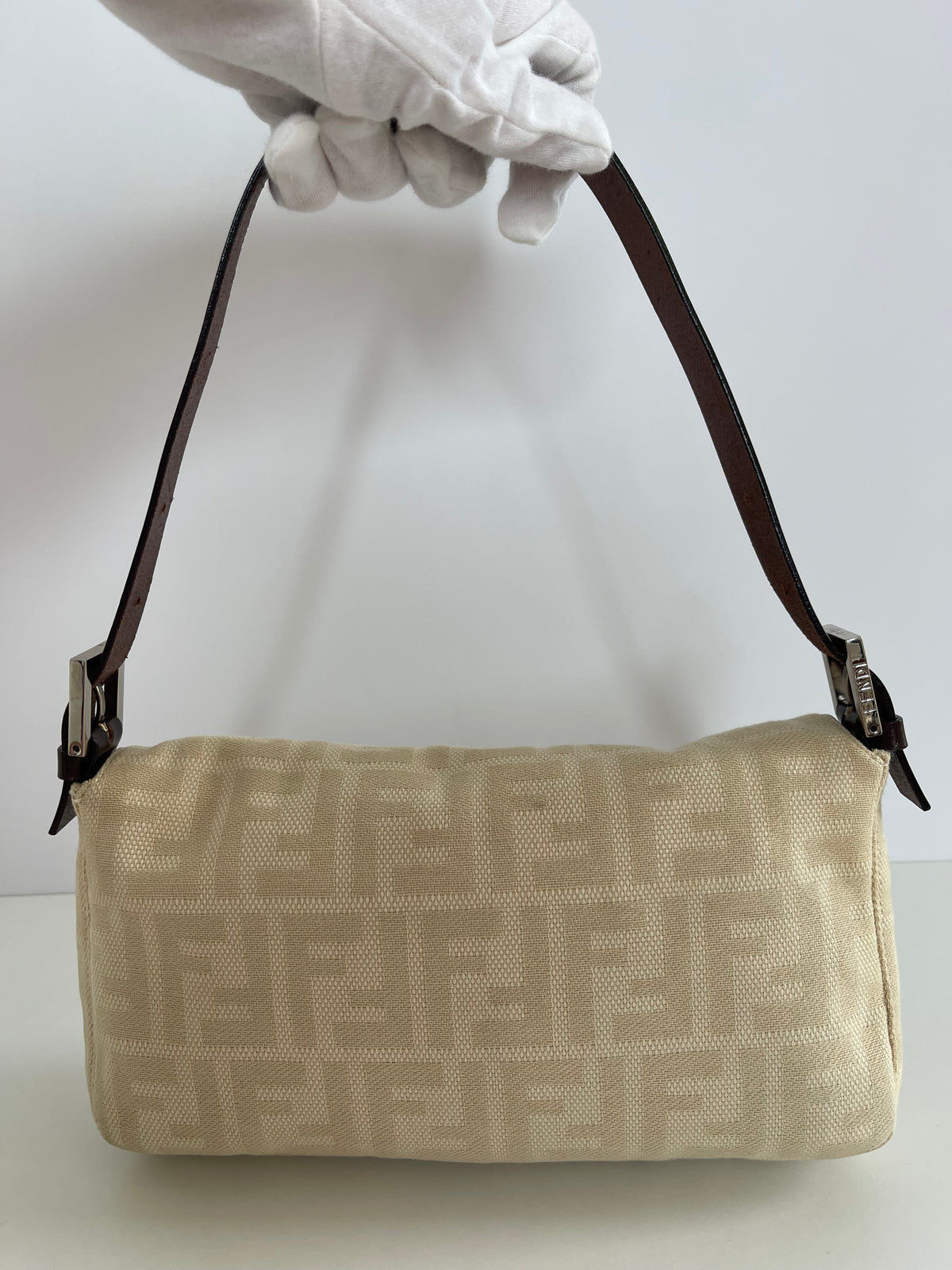 Fendi Iconic Beige Zucca Canvas  Baguette
