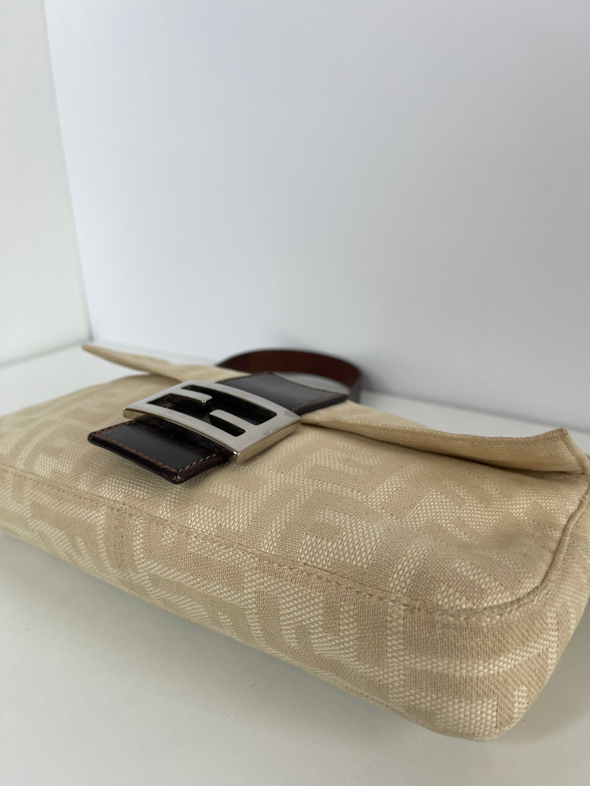 Fendi Iconic Beige Zucca Canvas  Baguette