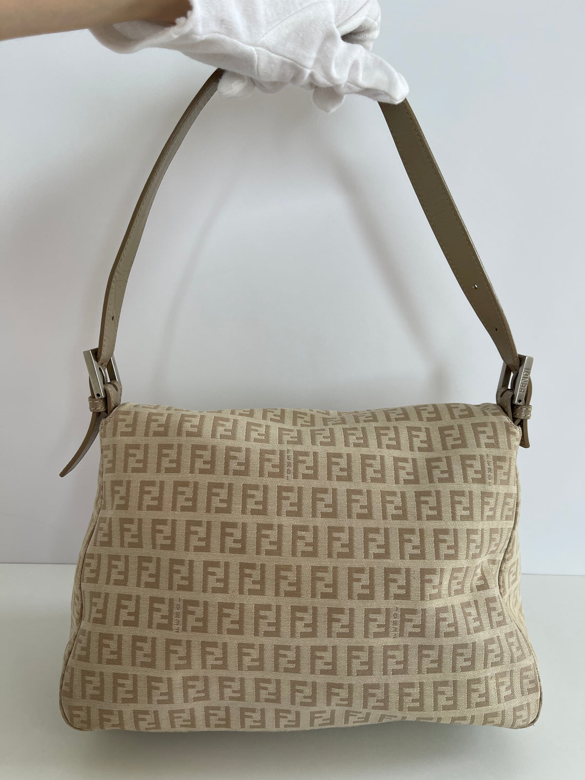 Fendi Jacquard Mamma Baguette Brown White Beige Cream