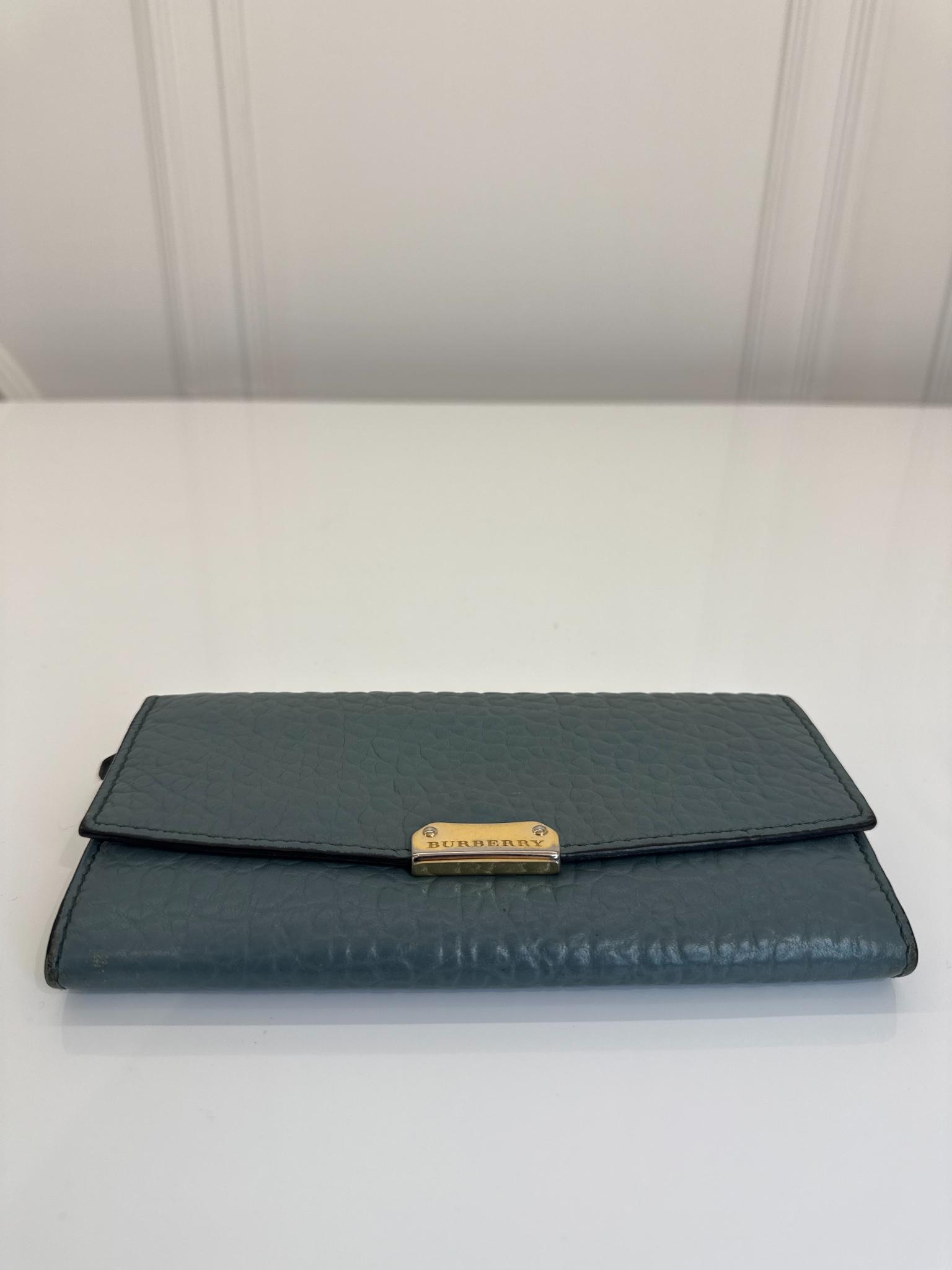 Burberry Grainy Calfskin Aqua Green Porter Continental Wallet