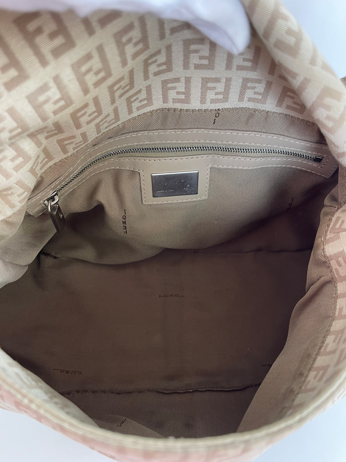 Fendi Jacquard Mamma Baguette Brown White Beige Cream