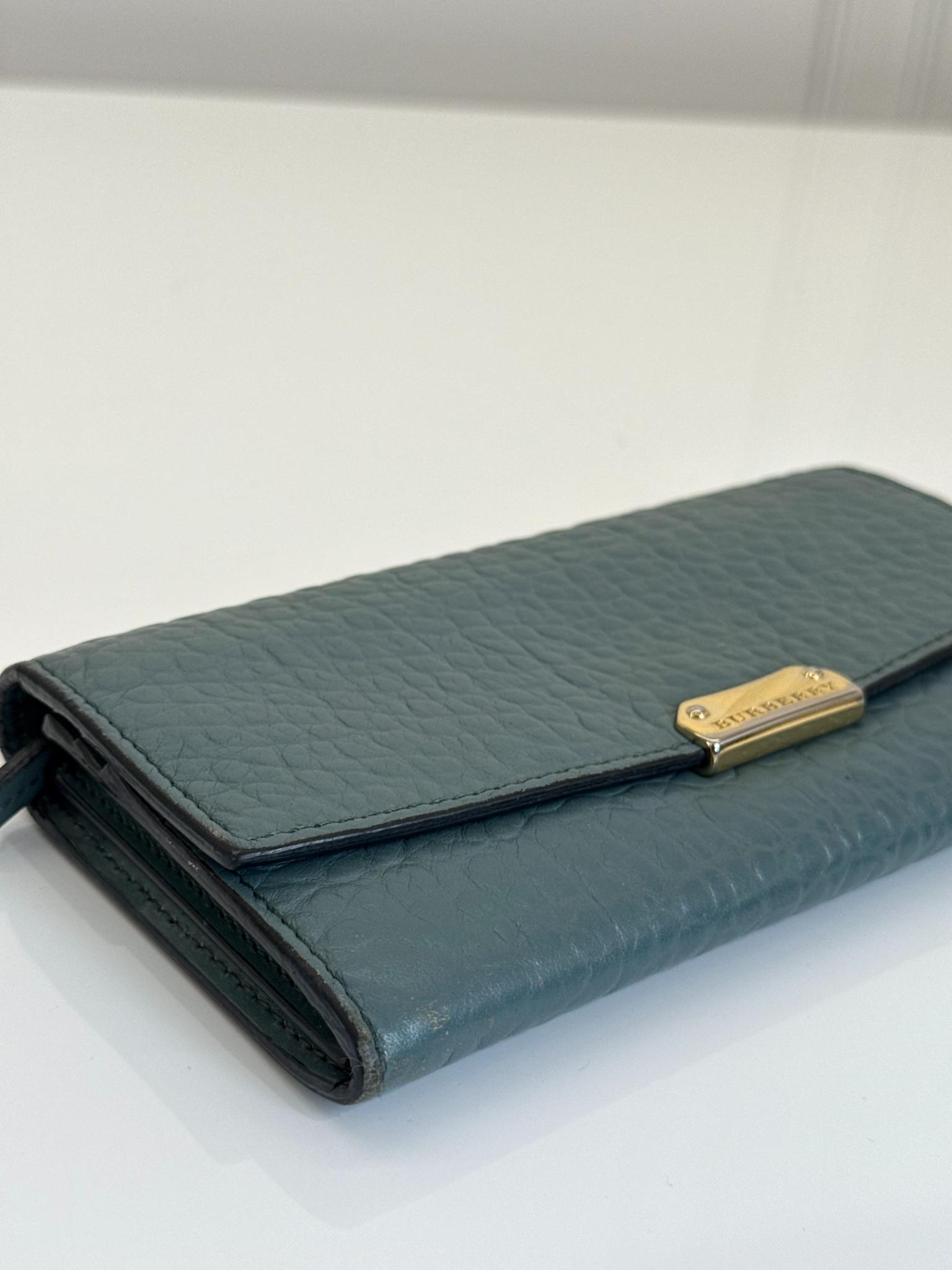 Burberry Grainy Calfskin Aqua Green Porter Continental Wallet
