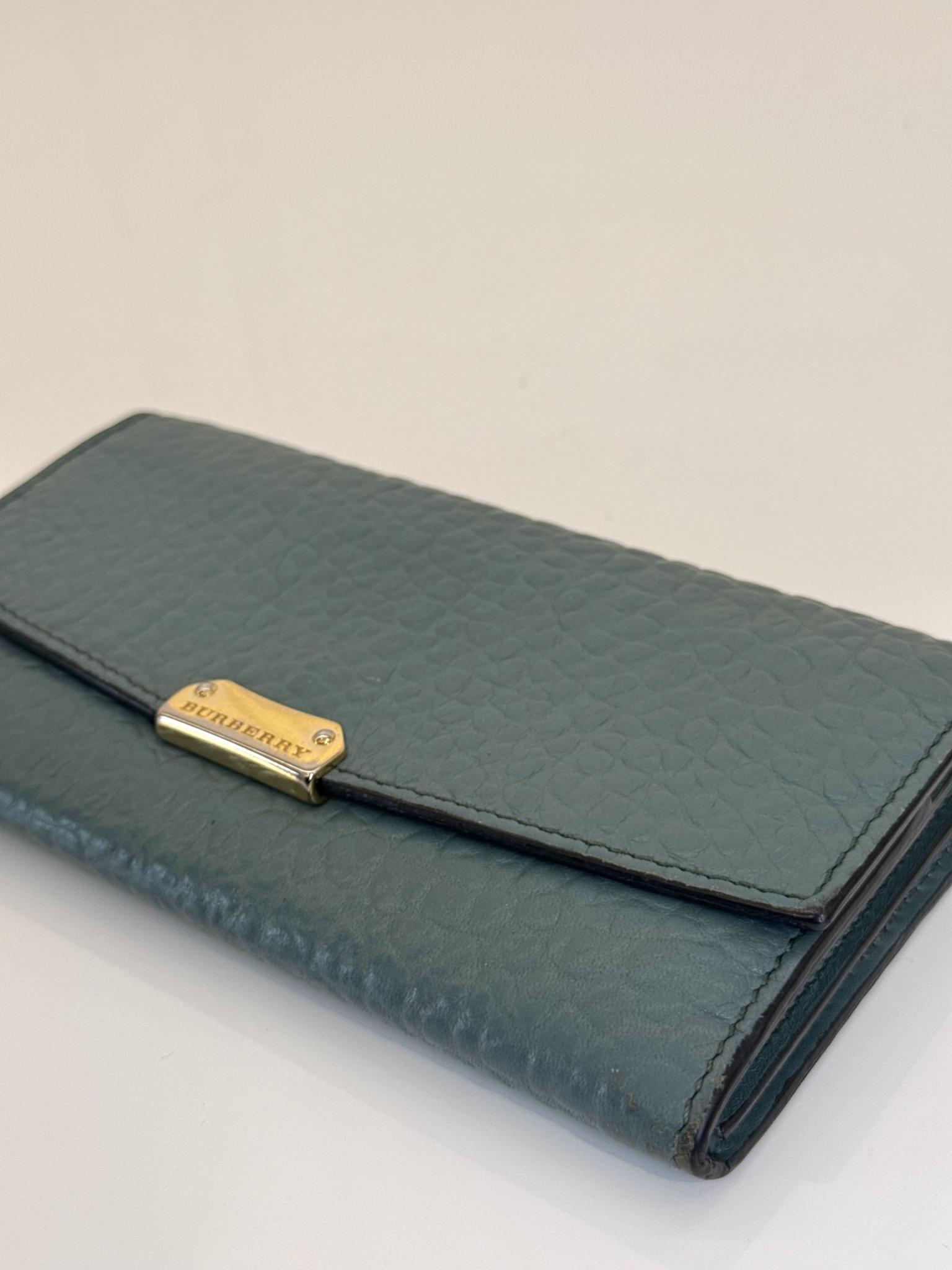 Burberry Grainy Calfskin Aqua Green Porter Continental Wallet