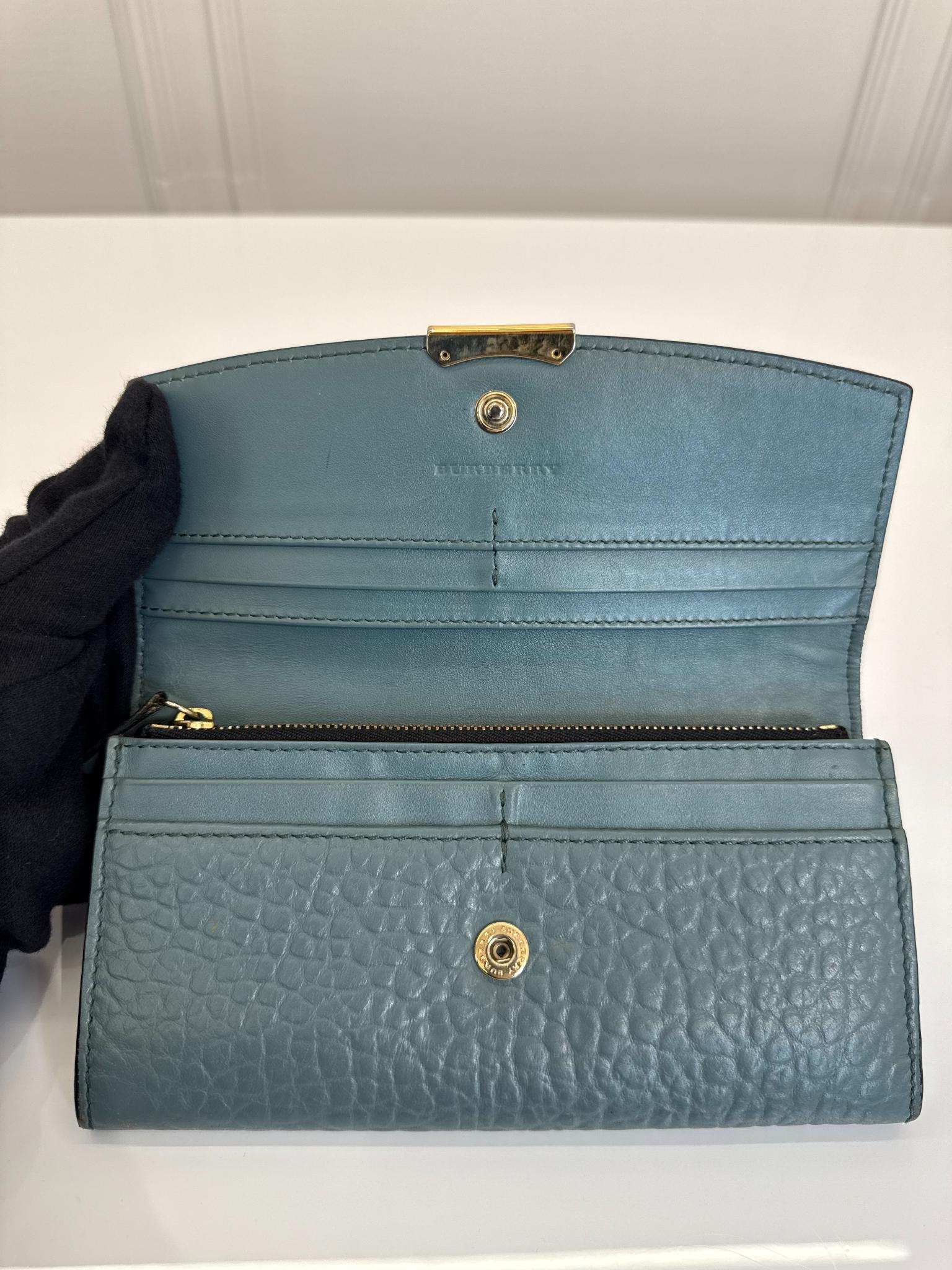 Burberry Grainy Calfskin Aqua Green Porter Continental Wallet