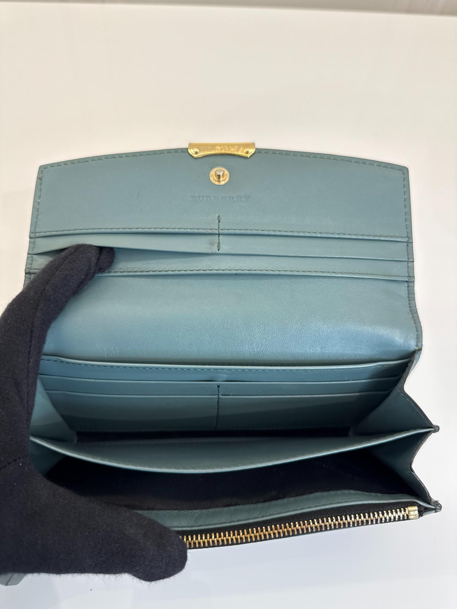 Burberry Grainy Calfskin Aqua Green Porter Continental Wallet