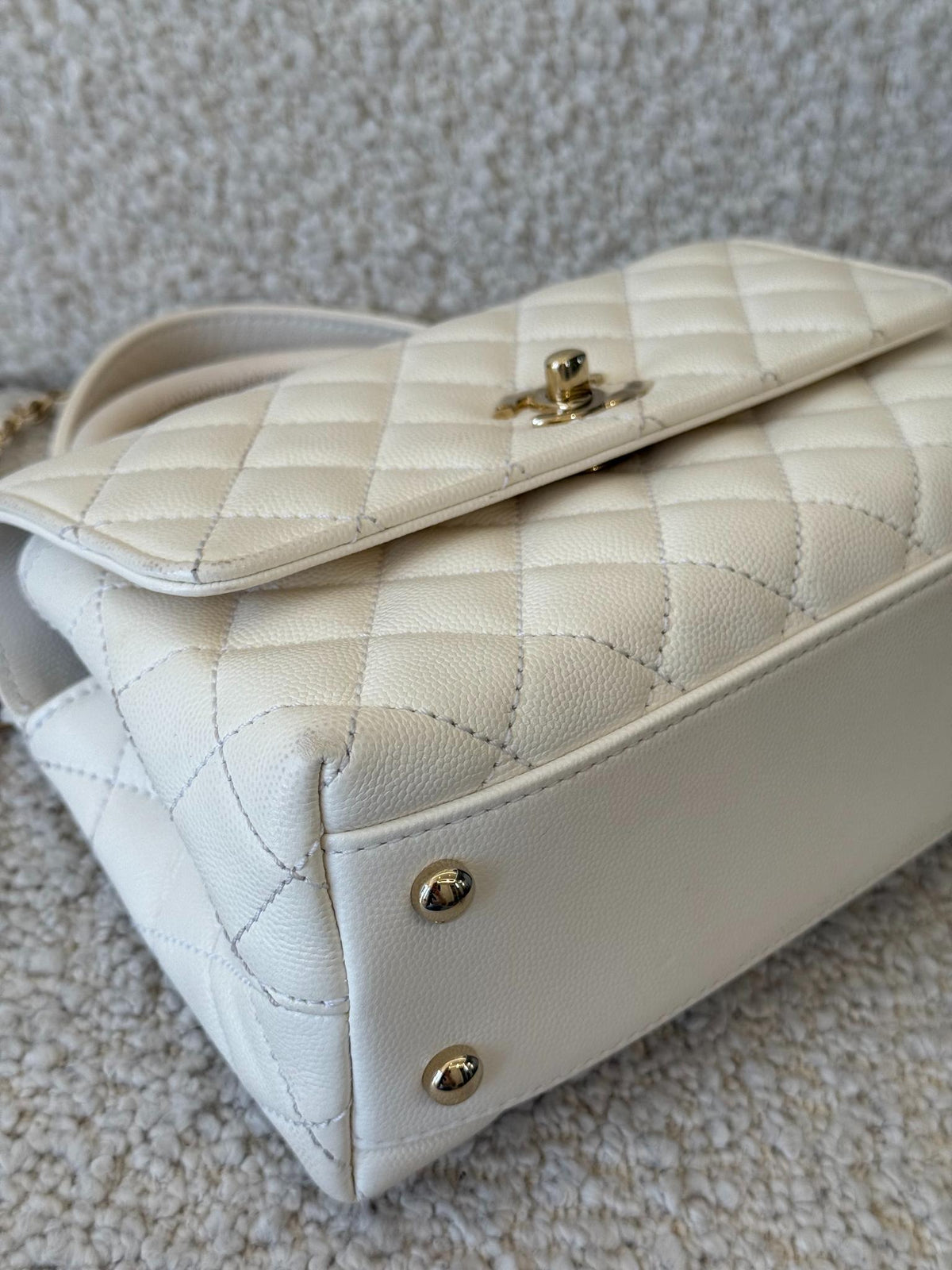 Chanel Small Coco Handle White Caviar Quilted Flap Bag